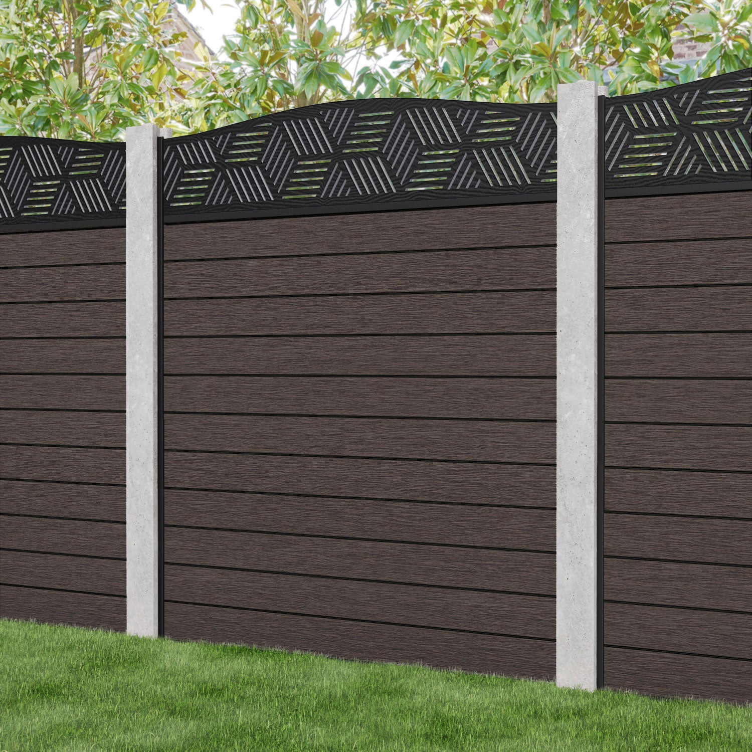 Fusion Cubed Curved Top Fence Panel - Mid Brown - for existing concrete posts