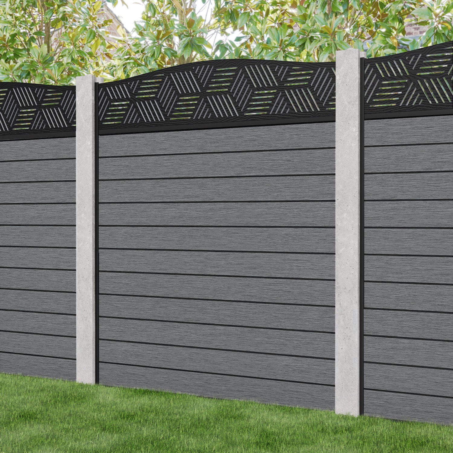 Fusion Cubed Curved Top Fence Panel - Mid Grey - for existing concrete posts