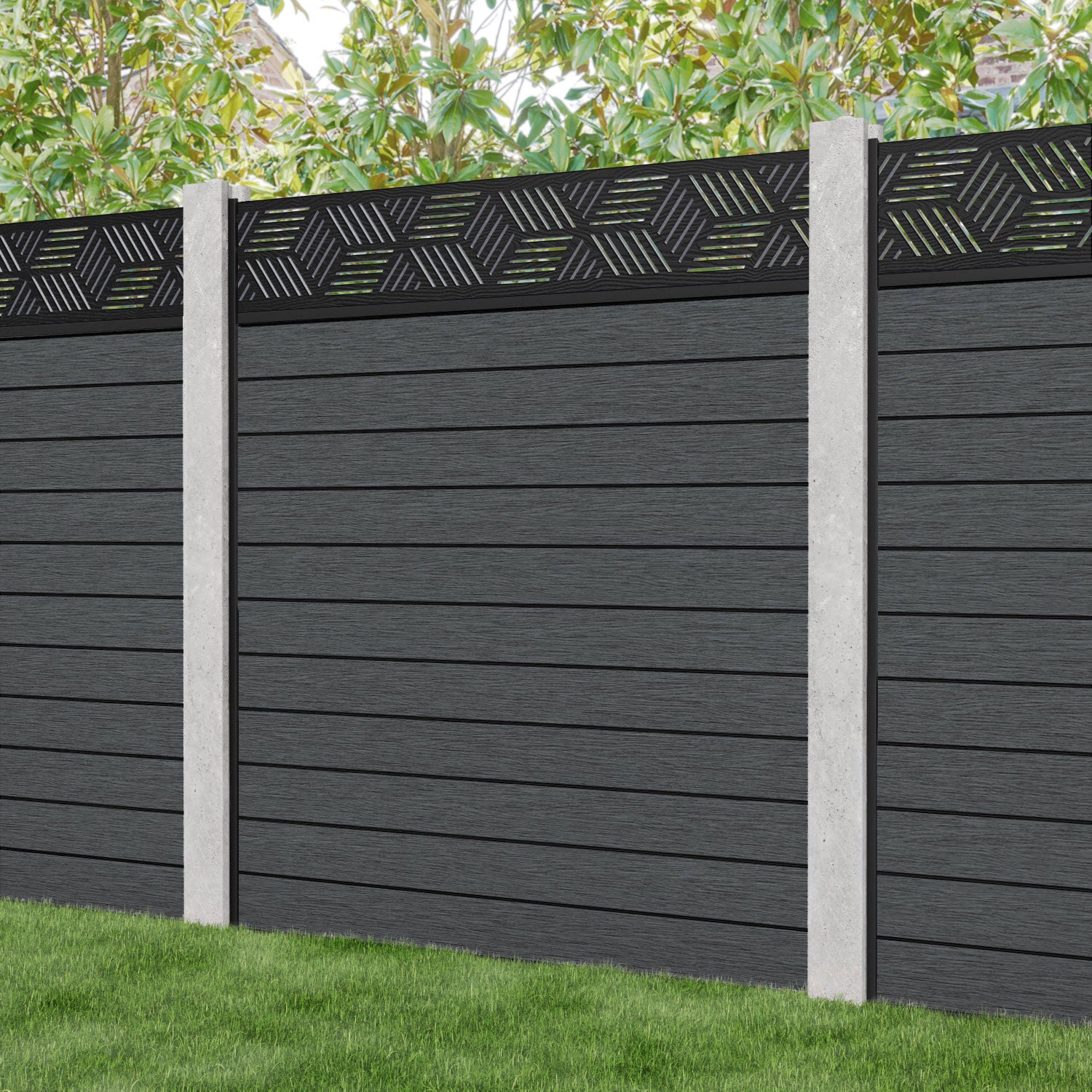 Fusion Cubed Fence Panel - Dark Grey - for existing concrete posts
