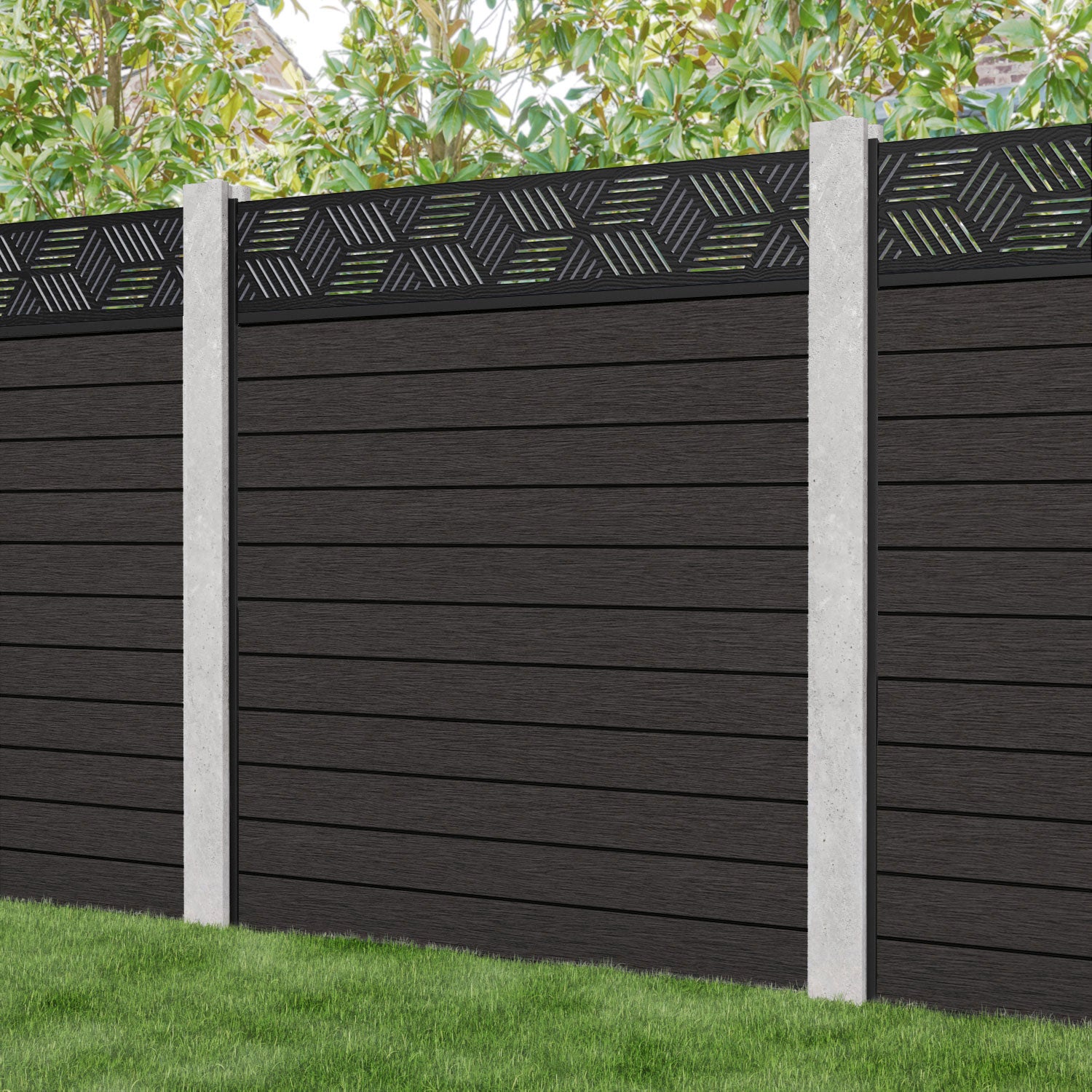 Fusion Cubed Fence Panel - Dark Oak - for existing concrete posts