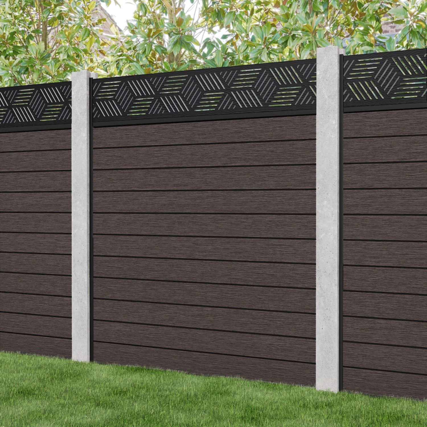 Fusion Cubed Fence Panel - Mid Brown - for existing concrete posts