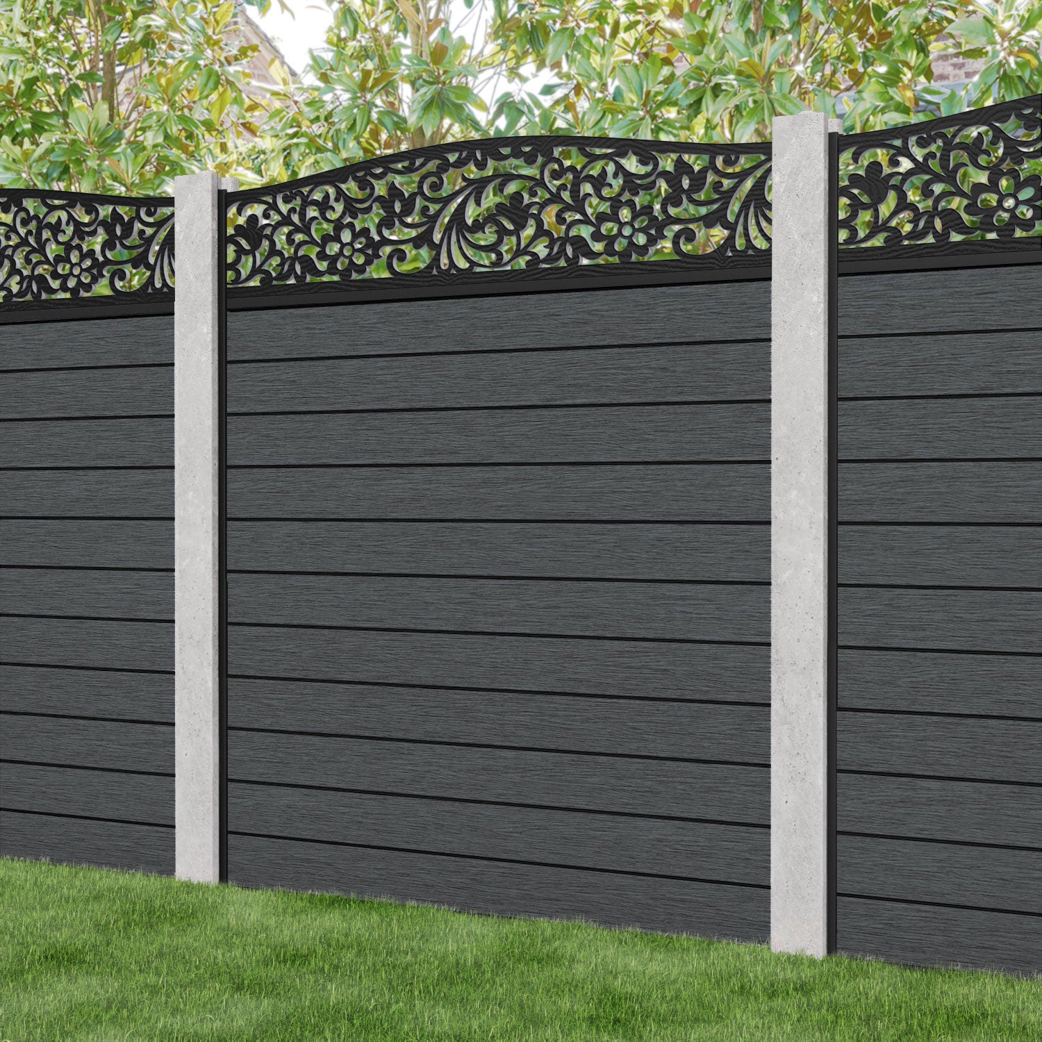 Fusion Eden Curved Top Fence Panel - Dark Grey - for existing concrete posts