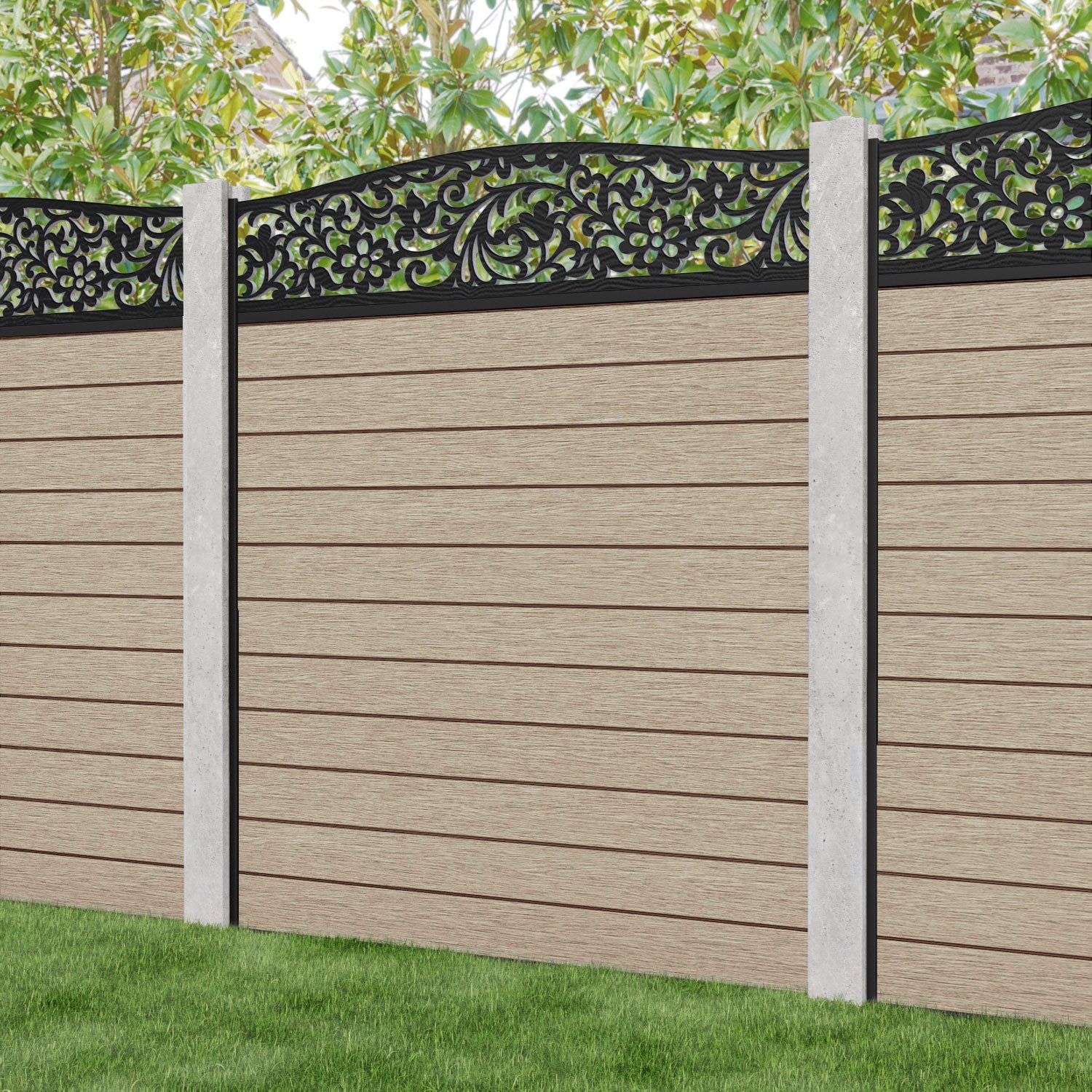 Fusion Eden Curved Top Fence Panel - Light Oak - for existing concrete posts