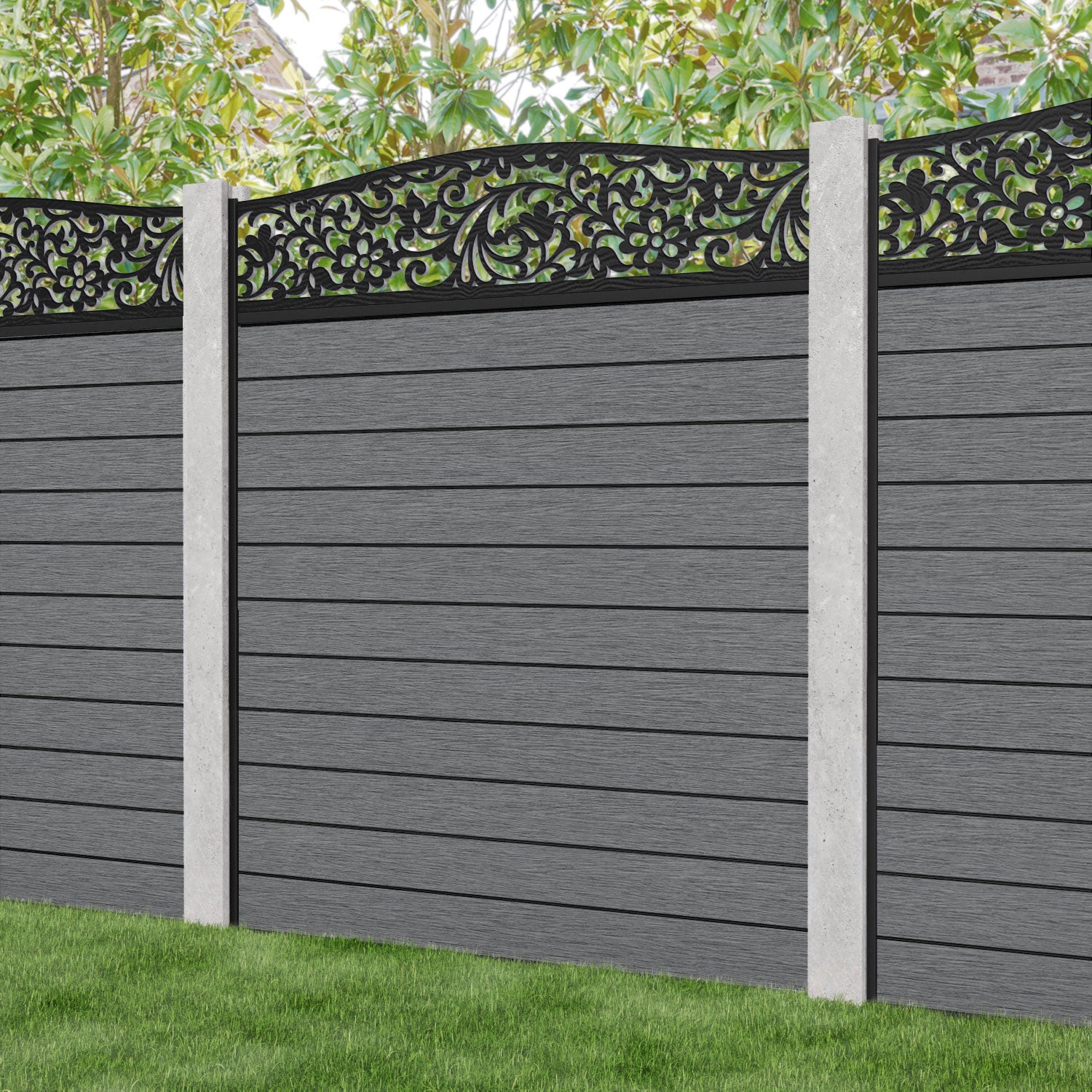 Fusion Eden Curved Top Fence Panel - Mid Grey - for existing concrete posts