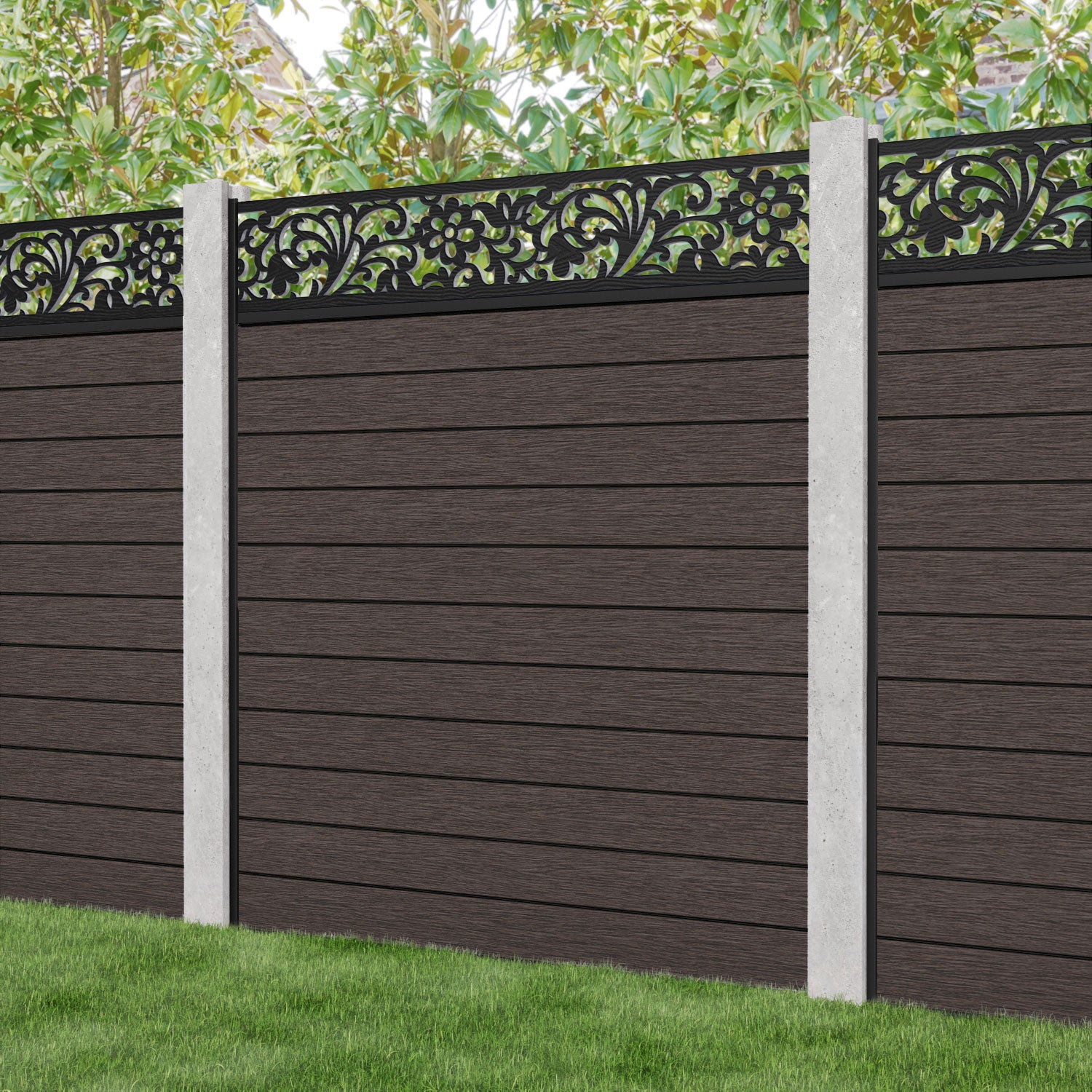 Fusion Eden Fence Panel - Mid Brown - for existing concrete posts