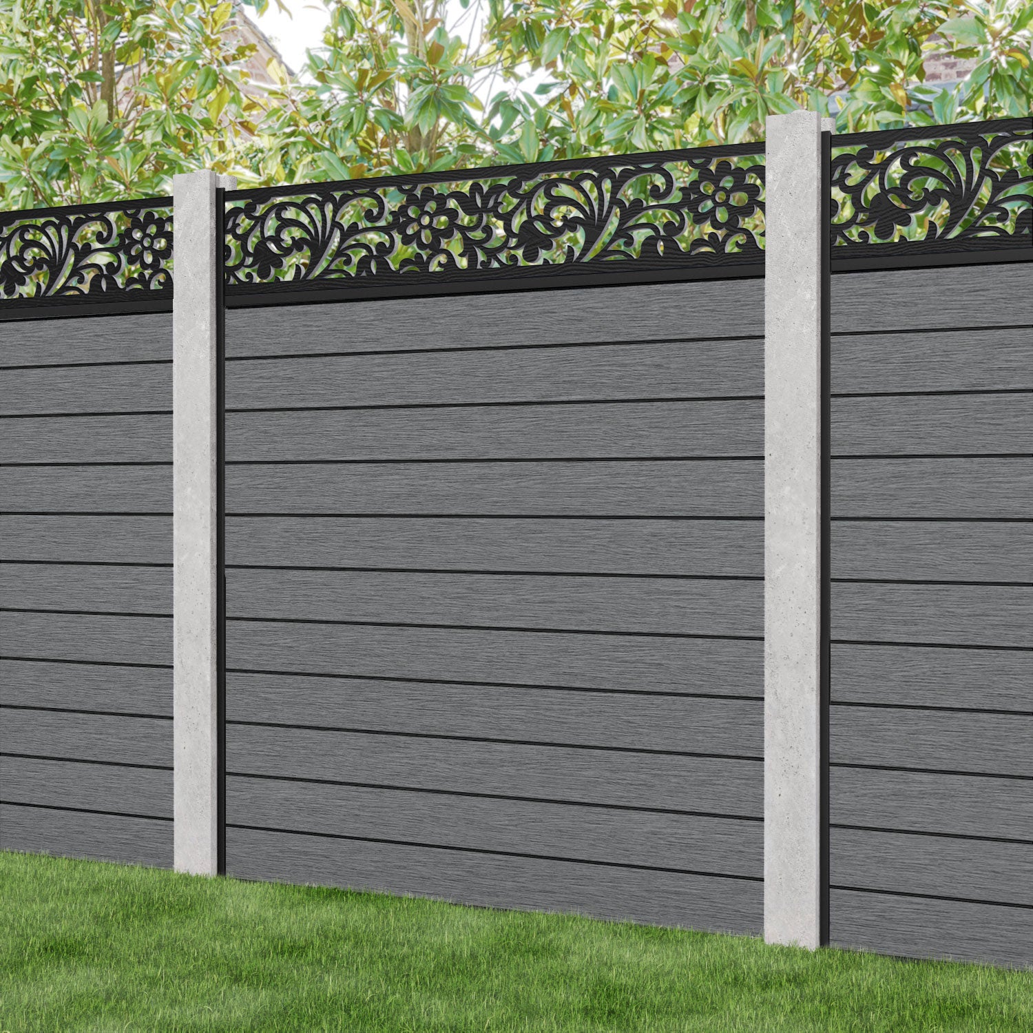 Fusion Eden Fence Panel - Mid Grey - for existing concrete posts