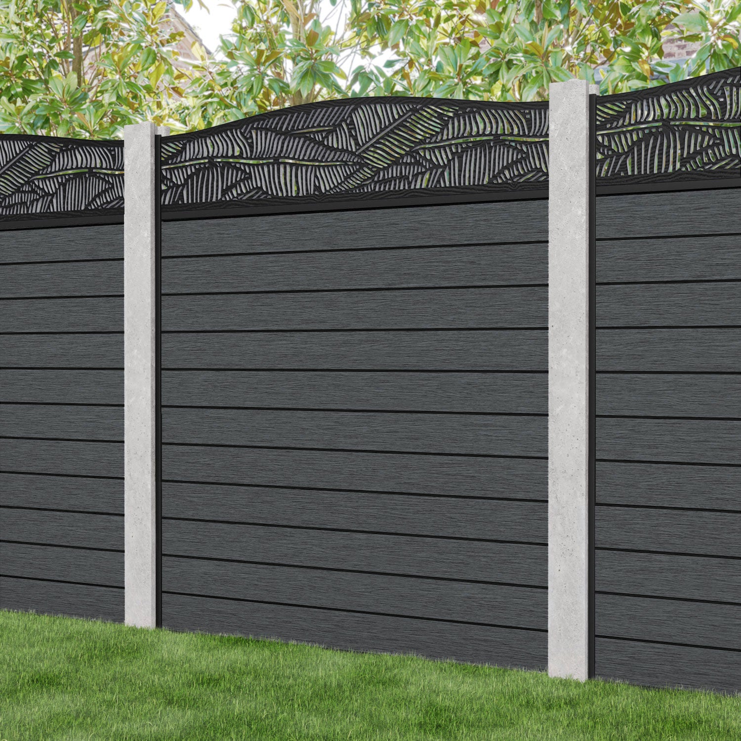Fusion Feather Curved Top Fence Panel - Dark Grey - for existing concrete posts