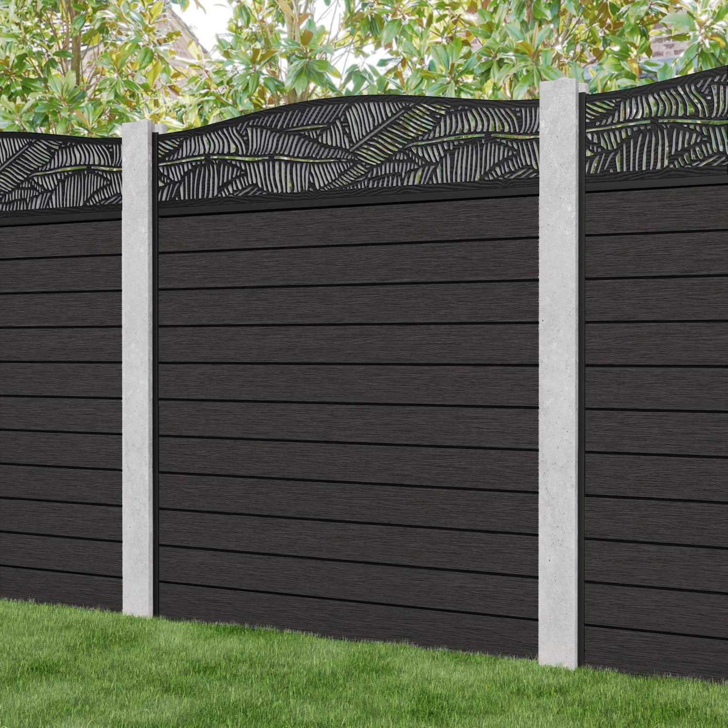 Fusion Feather Curved Top Fence Panel - Dark Oak - for existing concrete posts