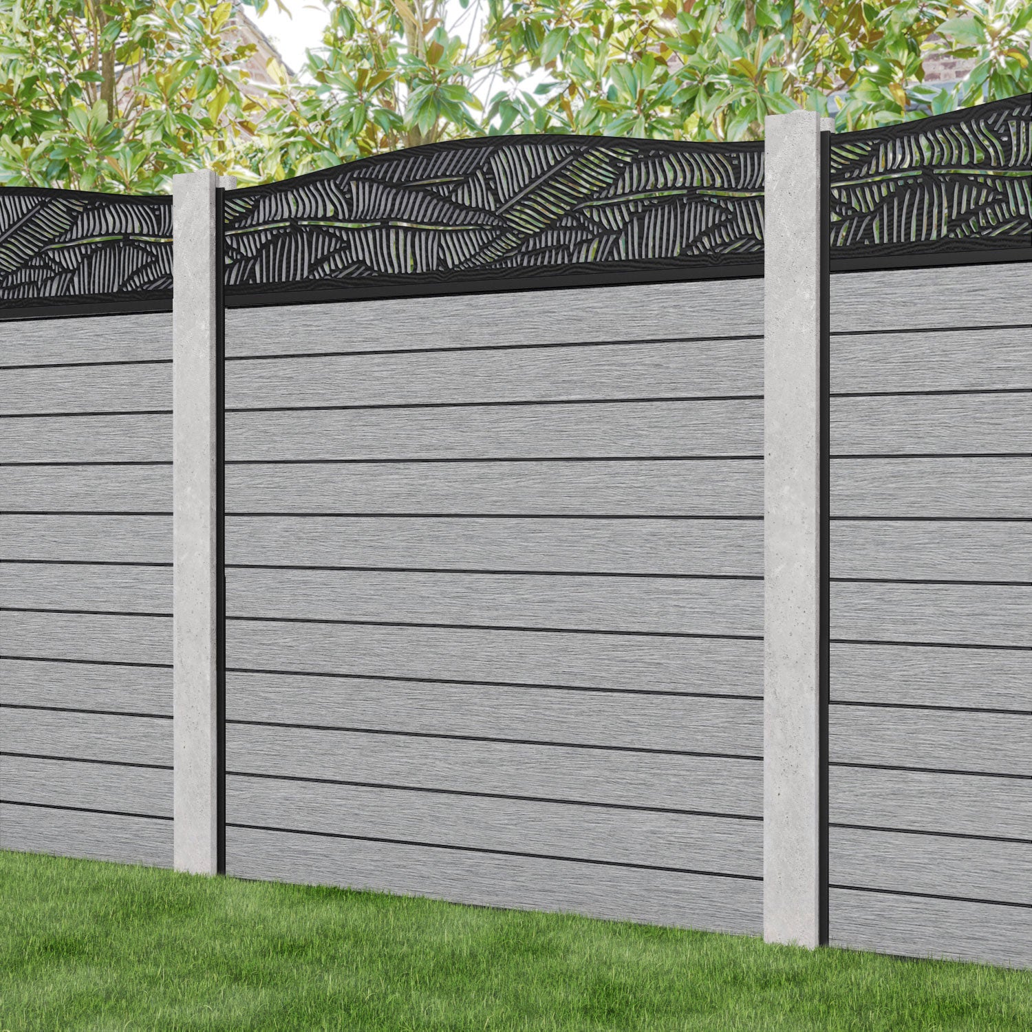 Fusion Feather Curved Top Fence Panel - Light Grey - for existing concrete posts