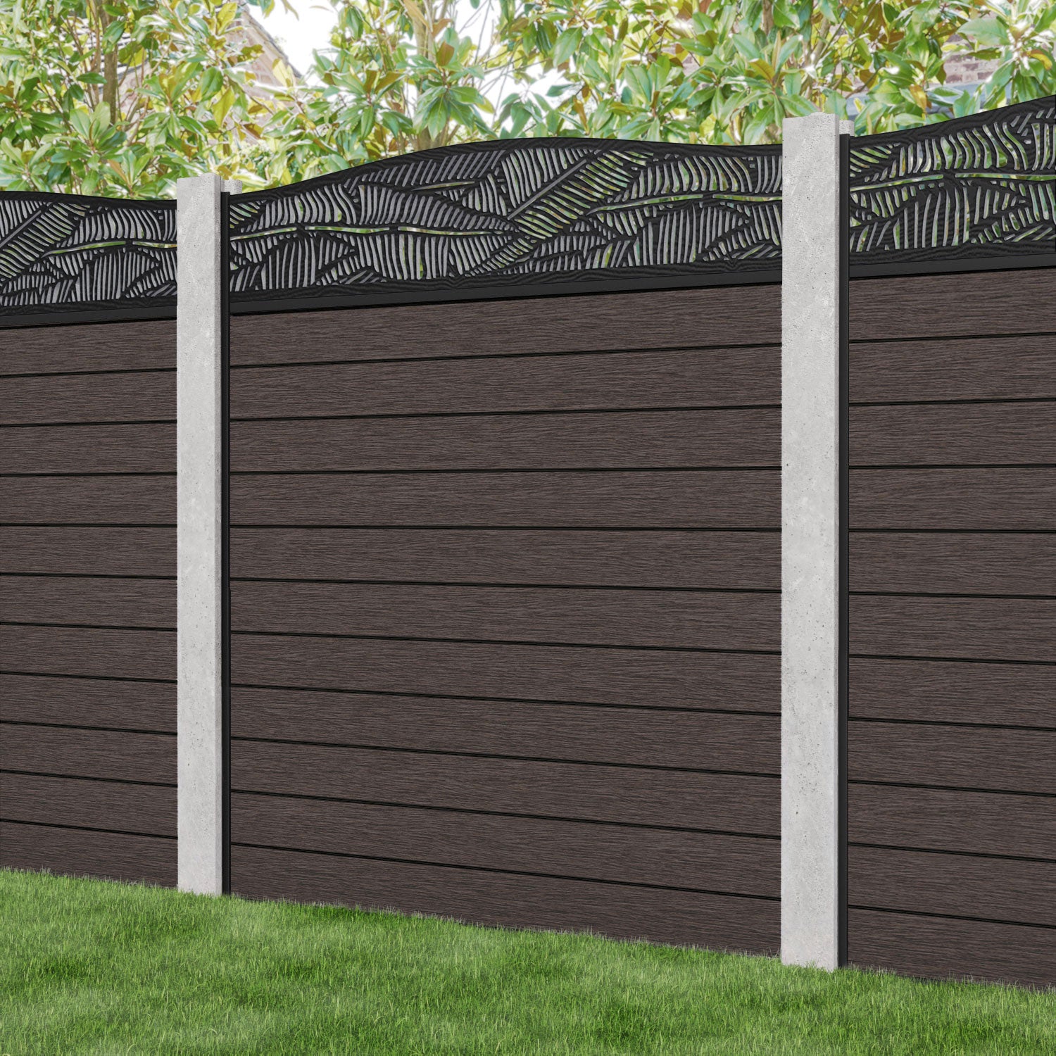 Fusion Feather Curved Top Fence Panel - Mid Brown - for existing concrete posts