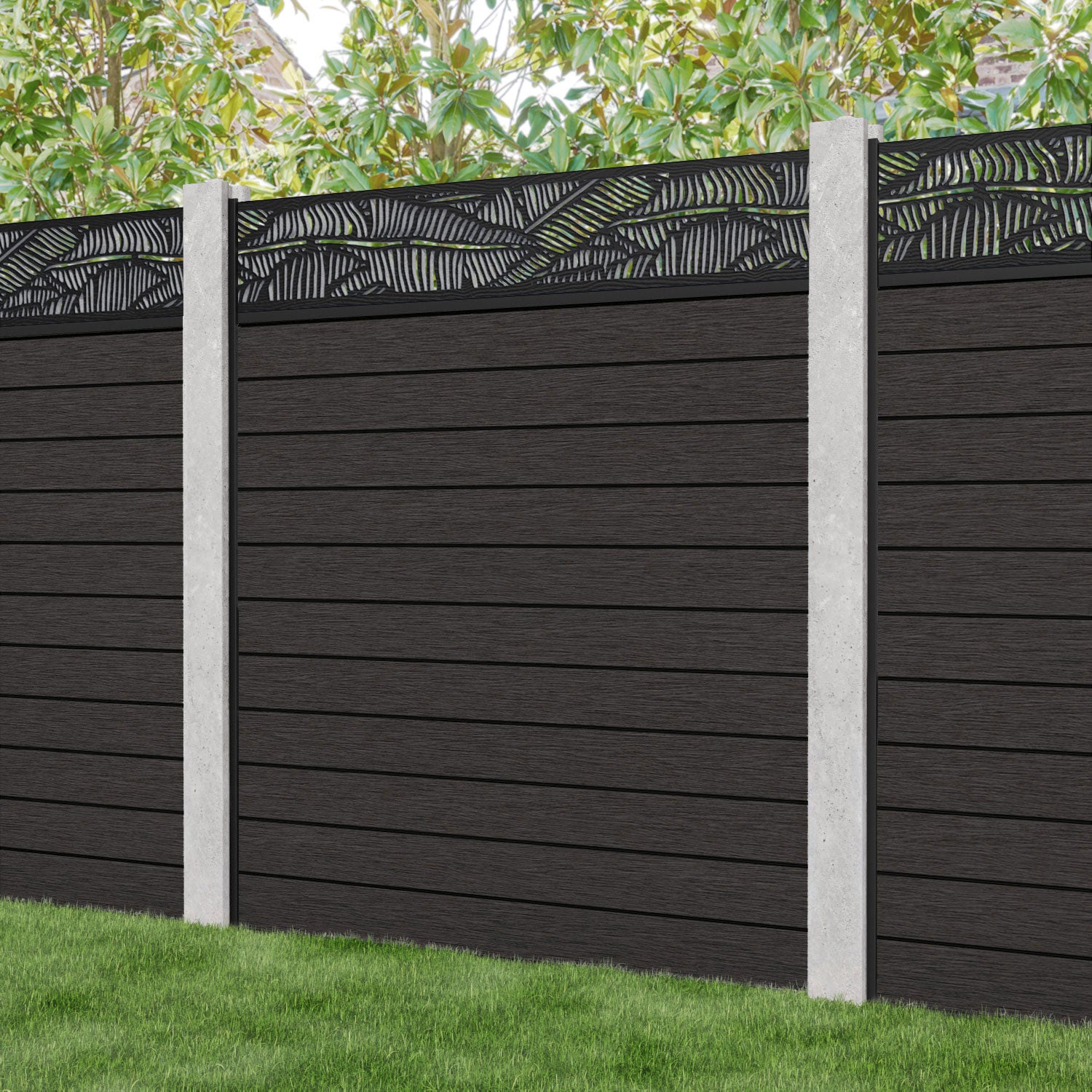 Fusion Feather Fence Panel - Dark Oak - for existing concrete posts