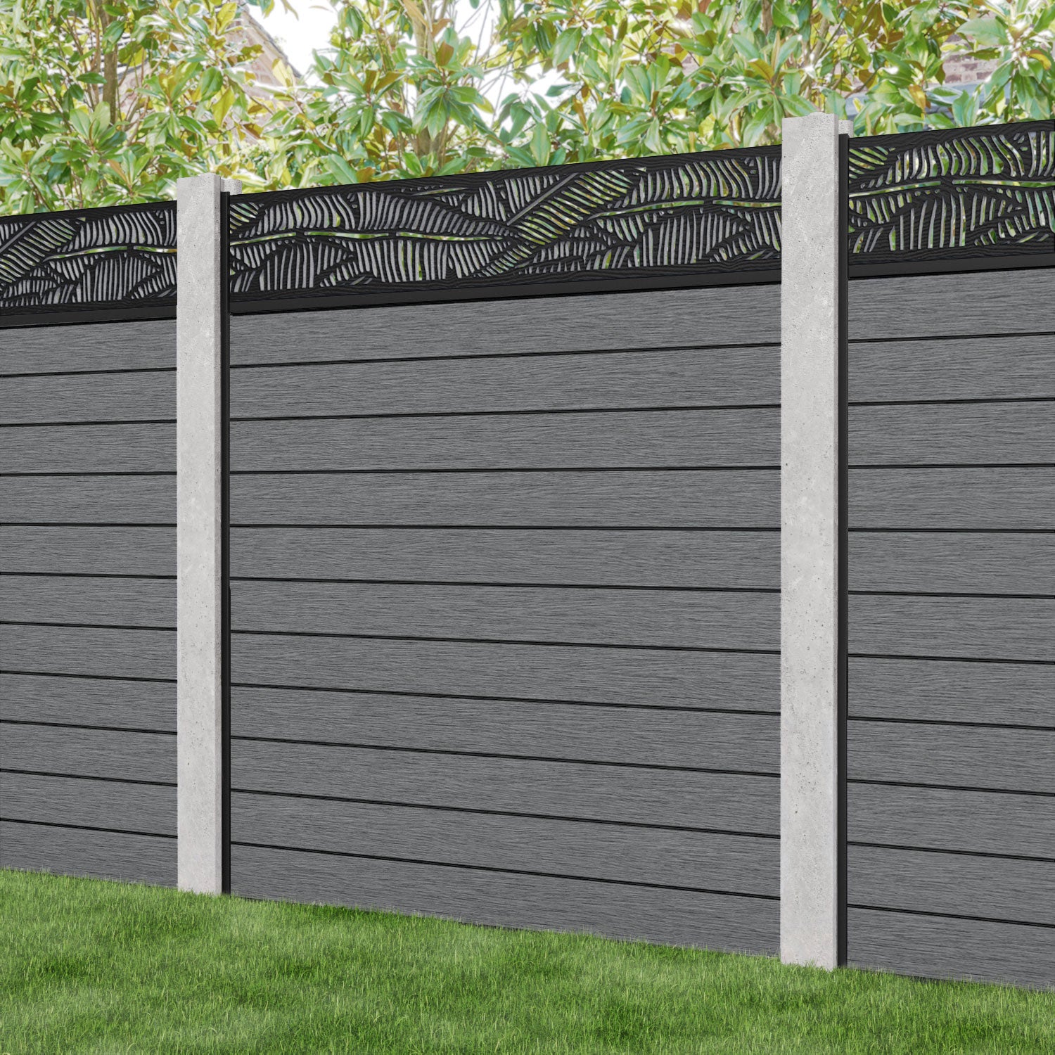 Fusion Feather Fence Panel - Mid Grey - for existing concrete posts