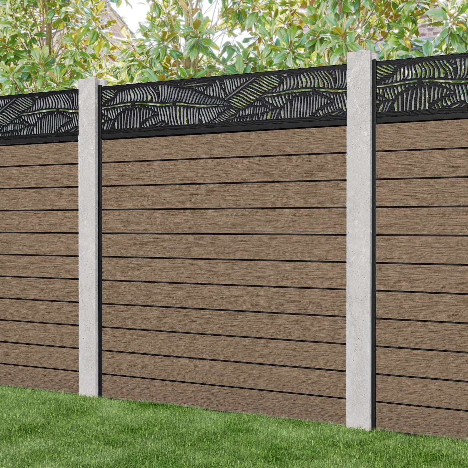Fusion Feather Fence Panel - Teak - for existing concrete posts