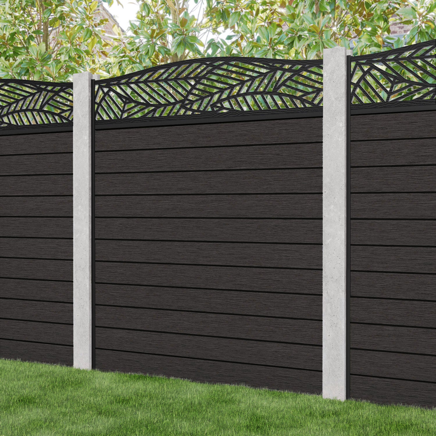 Fusion Habitat Curved Top Fence Panel - Dark Oak - for existing concrete posts