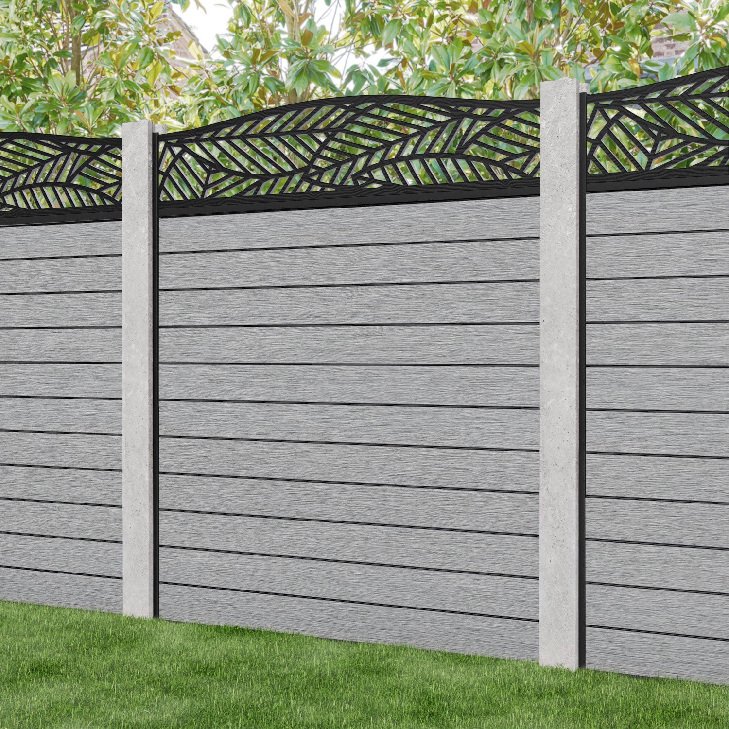 Fusion Habitat Curved Top Fence Panel - Light Grey - for existing concrete posts