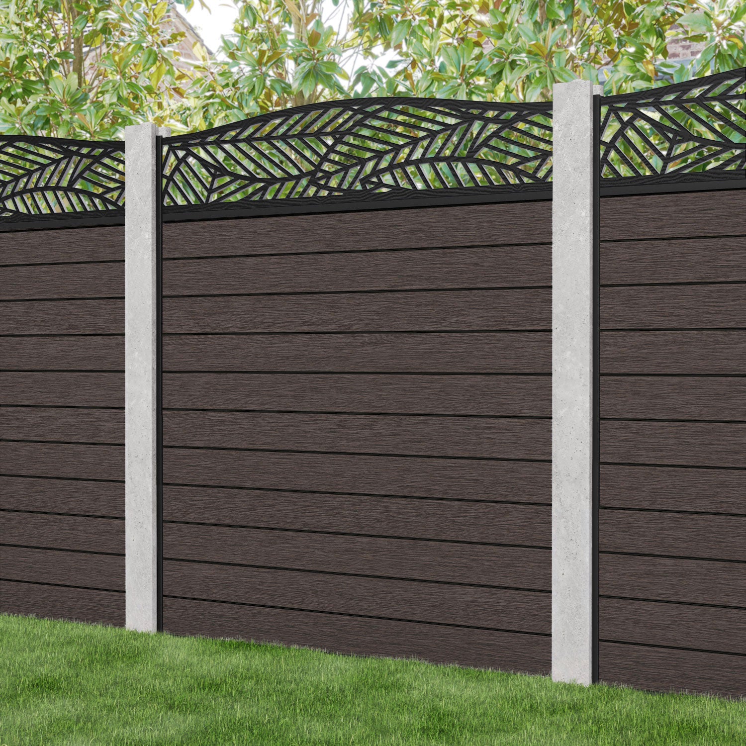 Fusion Habitat Curved Top Fence Panel - Mid Brown - for existing concrete posts