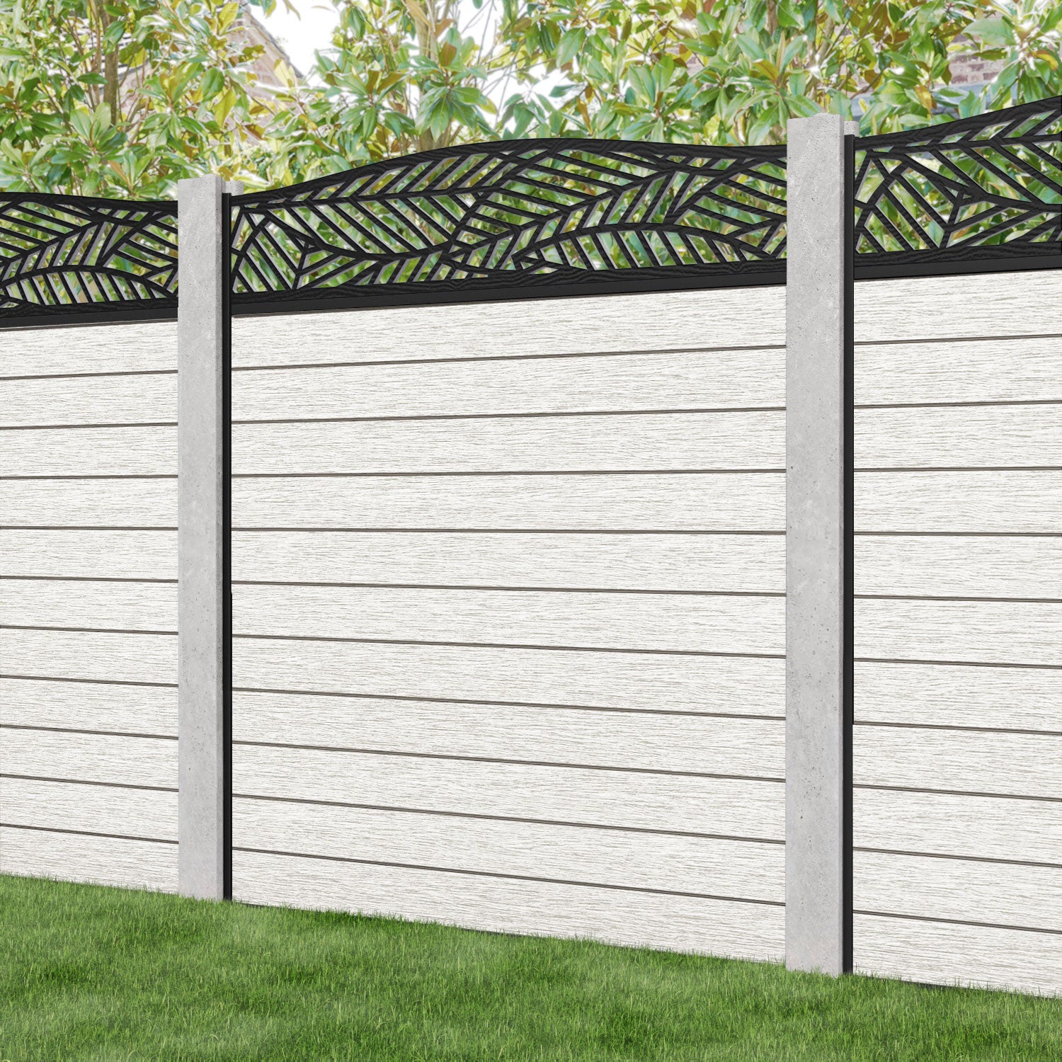 Fusion Habitat Curved Top Fence Panel - Light Stone - for existing concrete posts