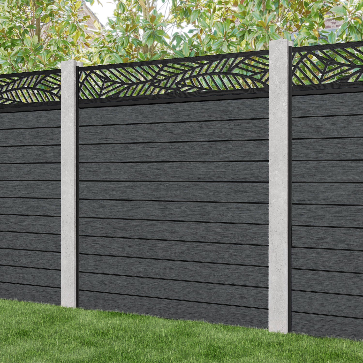 Fusion Habitat Fence Panel - Dark Grey - for existing concrete posts