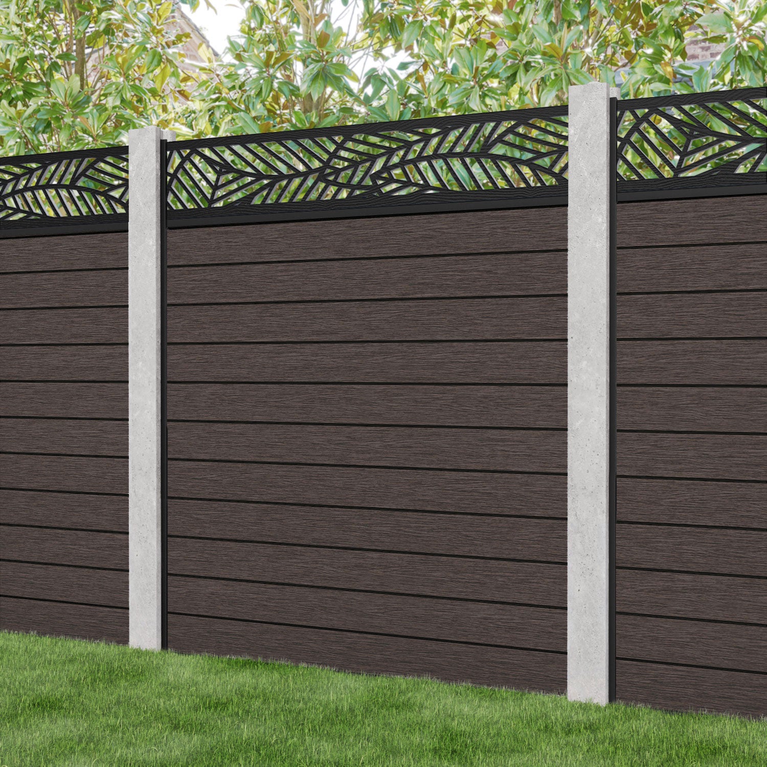 Fusion Habitat Fence Panel - Mid Brown - for existing concrete posts