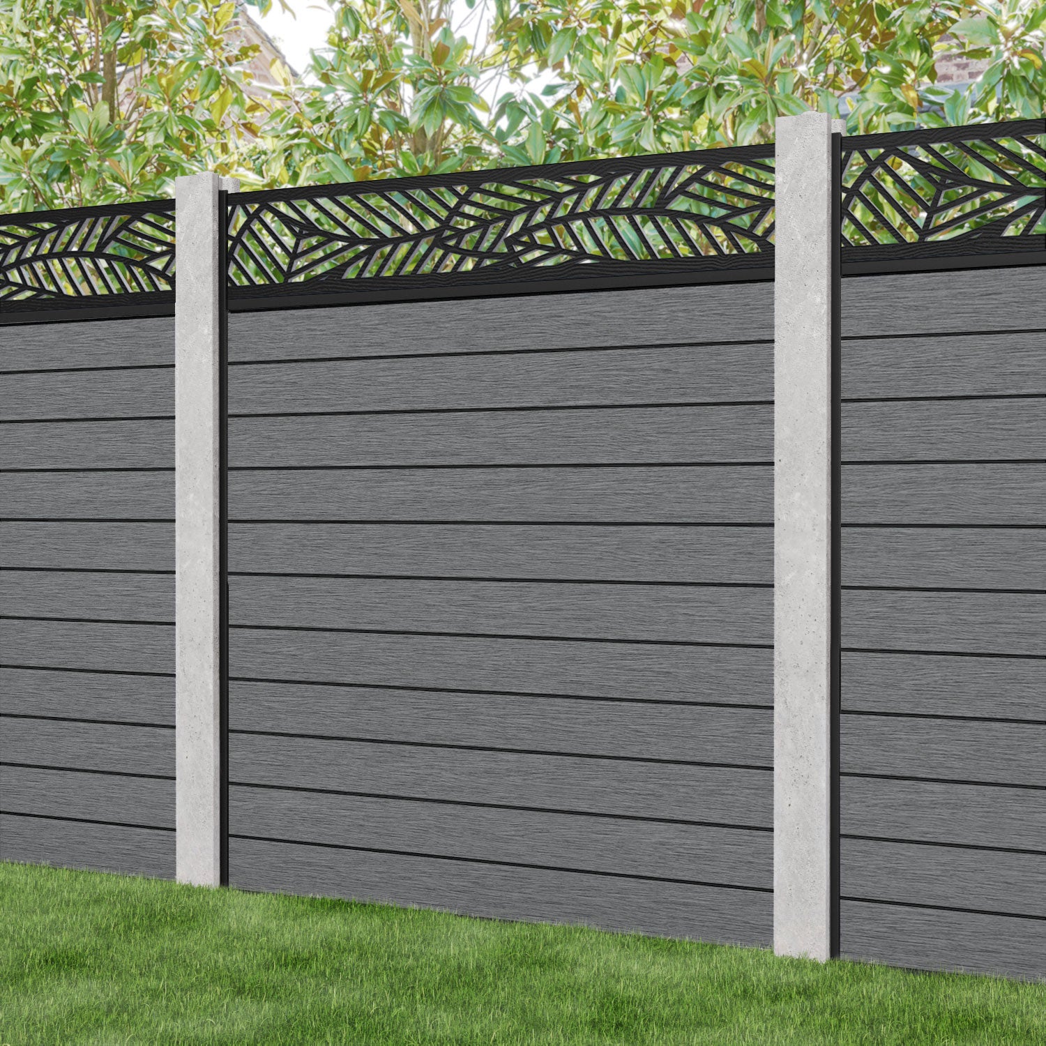 Fusion Habitat Fence Panel - Mid Grey - for existing concrete posts