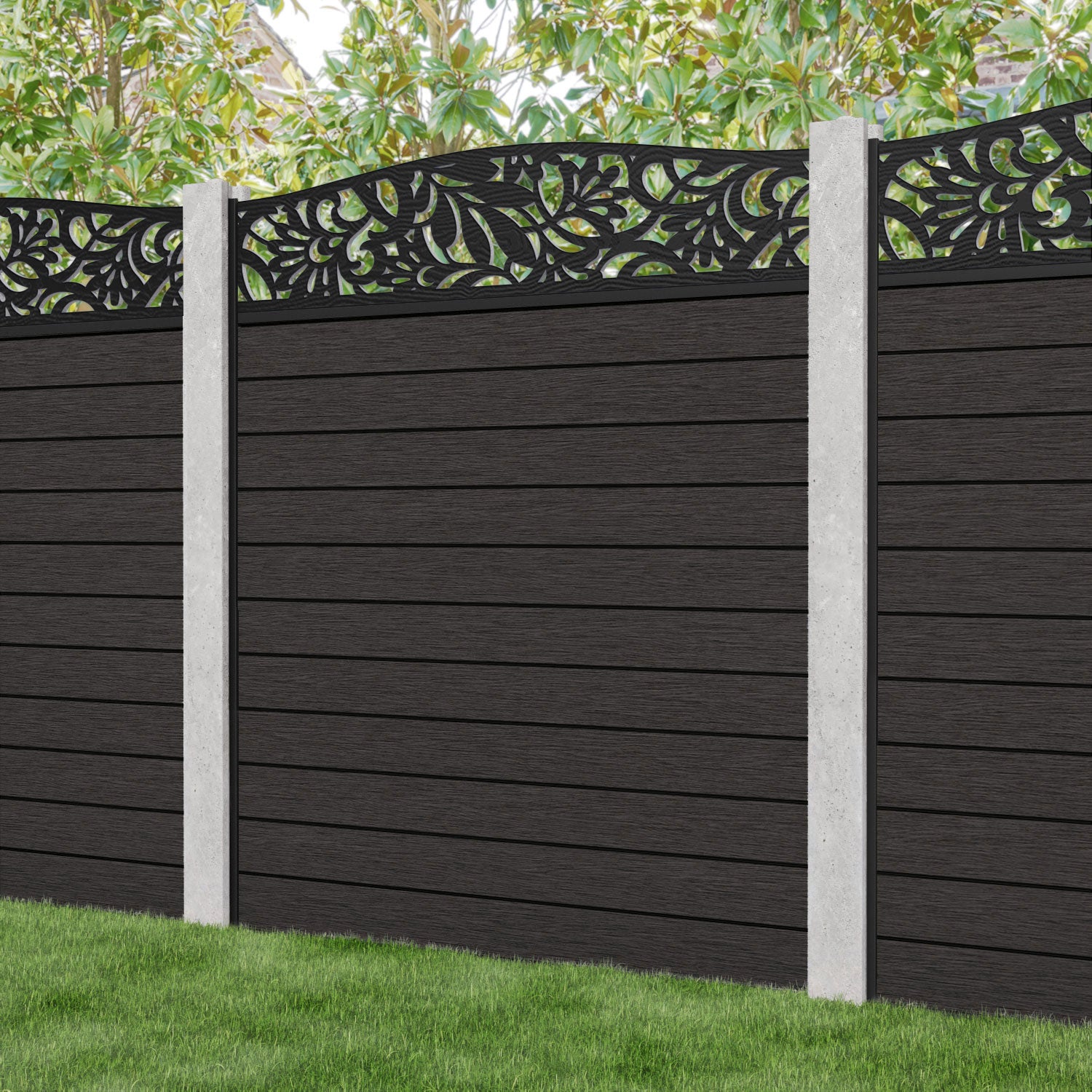 Fusion Heritage Curved Top Fence Panel - Dark Oak - for existing concrete posts
