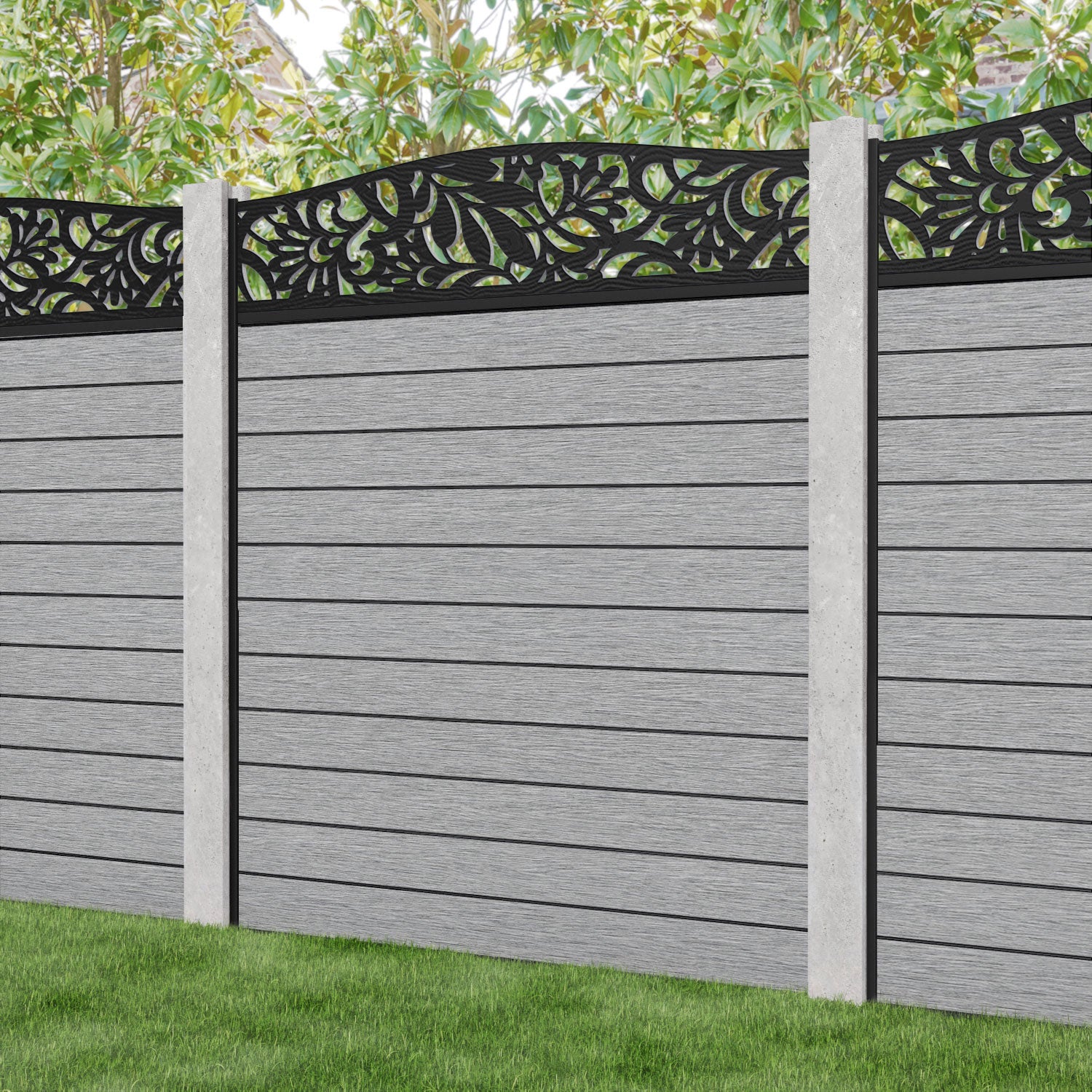 Fusion Heritage Curved Top Fence Panel - Light Grey - for existing concrete posts