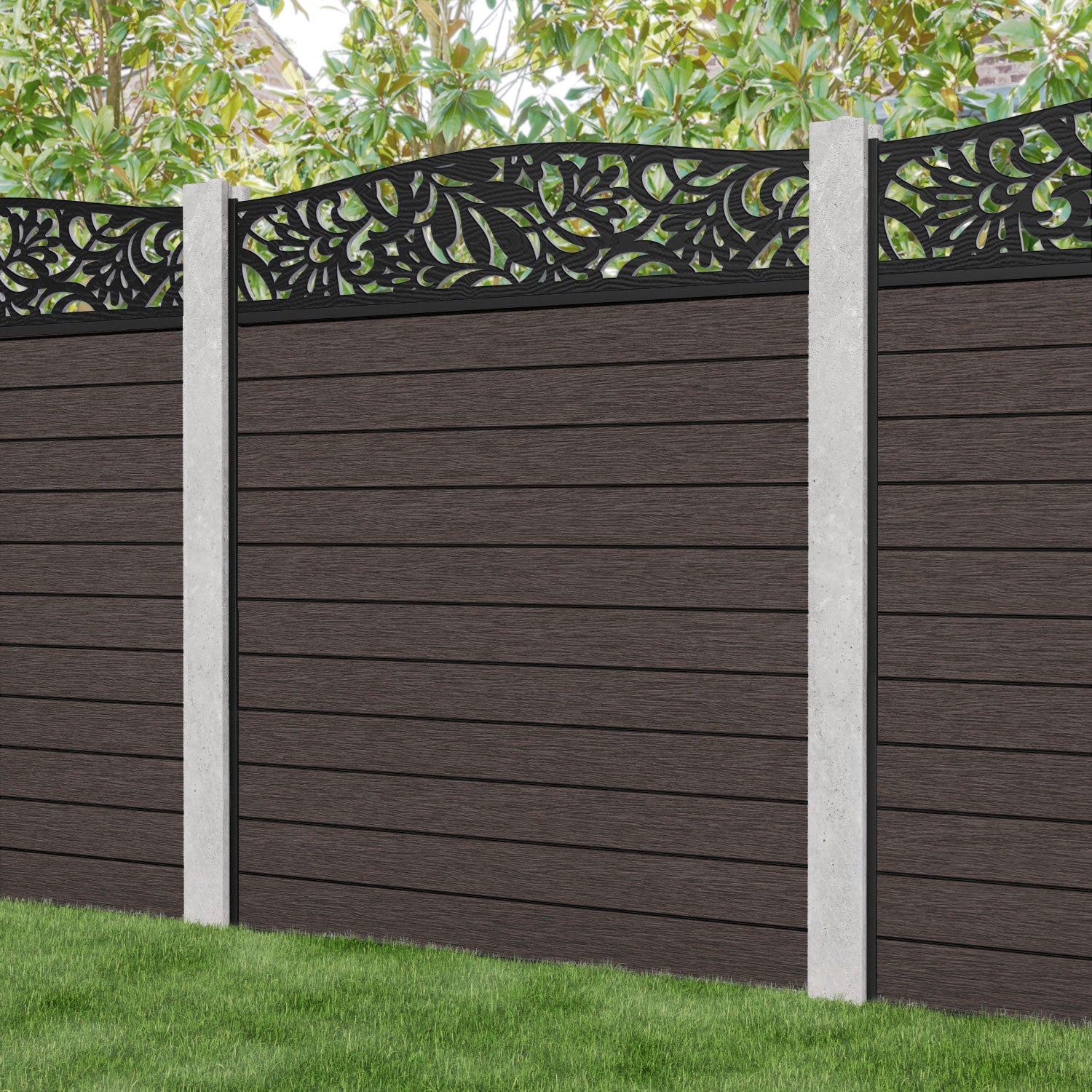 Fusion Heritage Curved Top Fence Panel - Mid Brown - for existing concrete posts