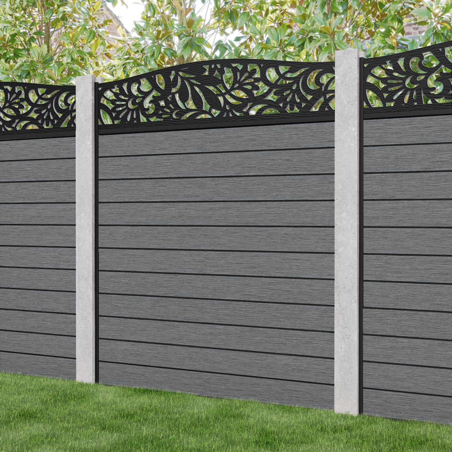 Fusion Heritage Curved Top Fence Panel - Mid Grey - for existing concrete posts