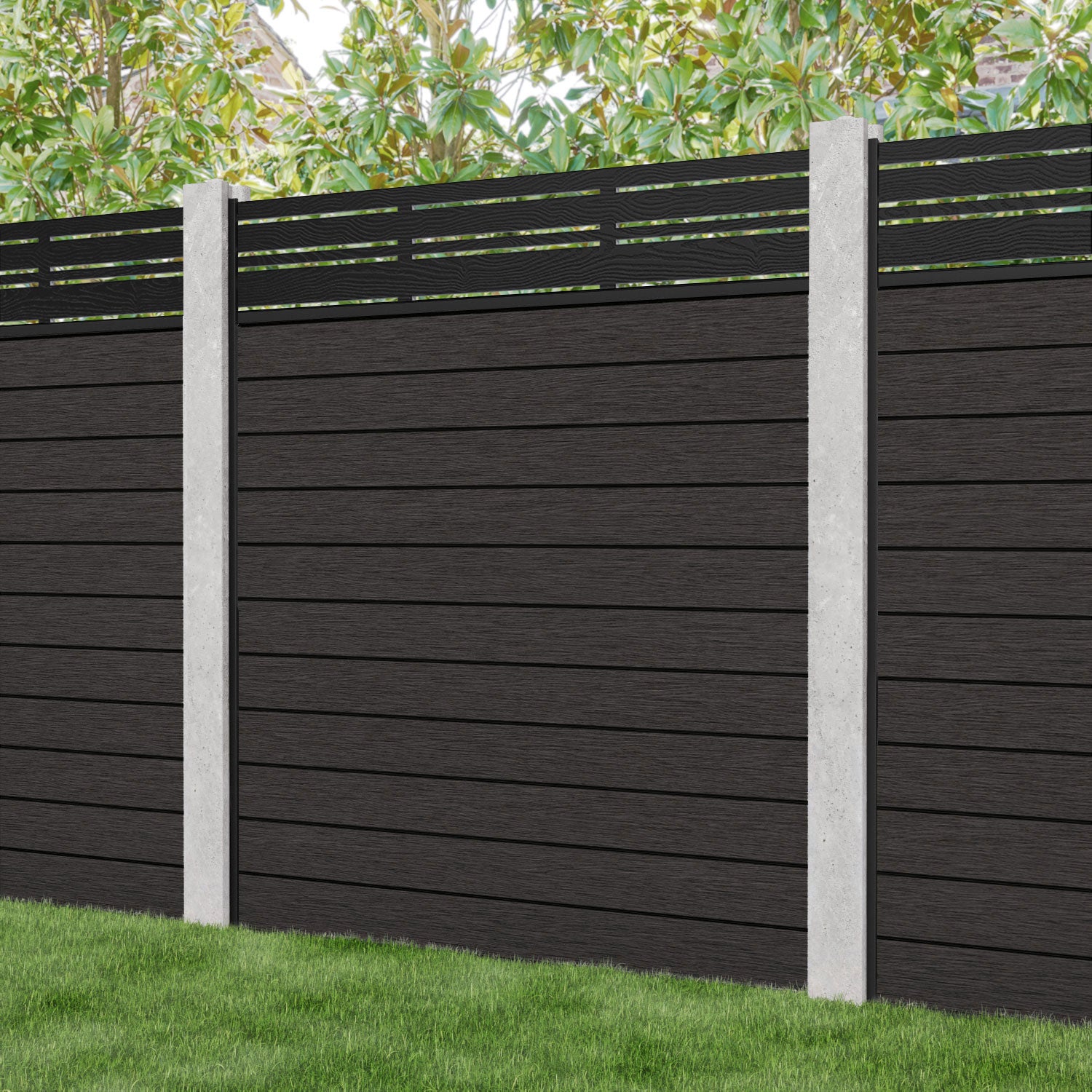 Fusion Linea Fence Panel - Dark Oak - for existing concrete posts