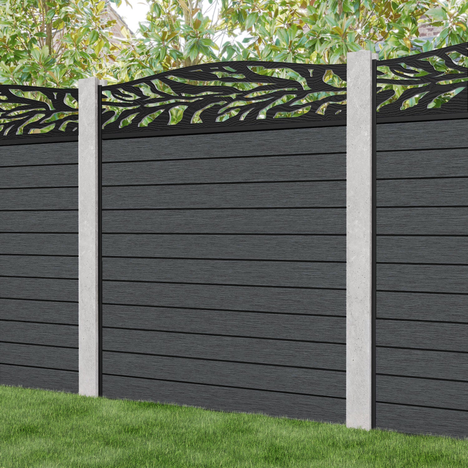 Fusion Malawi Curved Top Fence Panel - Dark Grey - for existing concrete posts