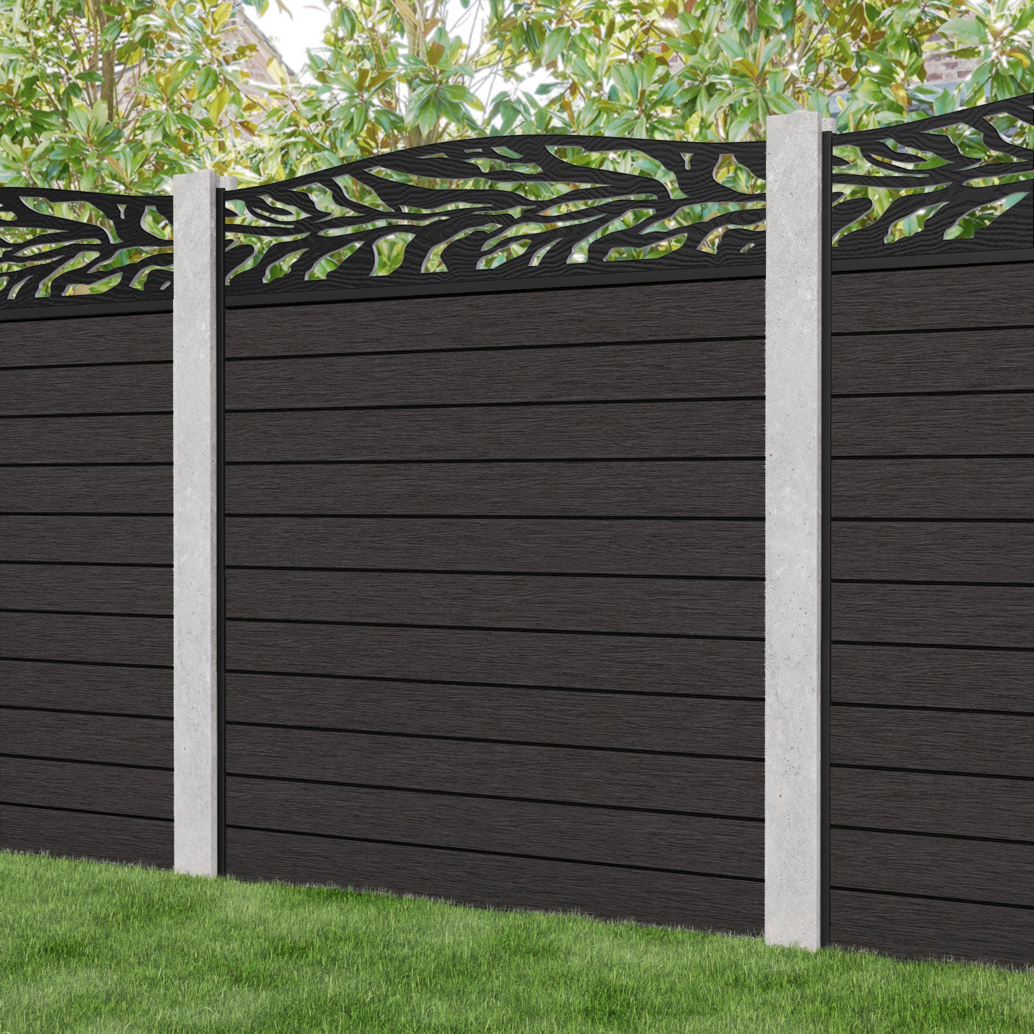 Fusion Malawi Curved Top Fence Panel - Dark Oak - for existing concrete posts