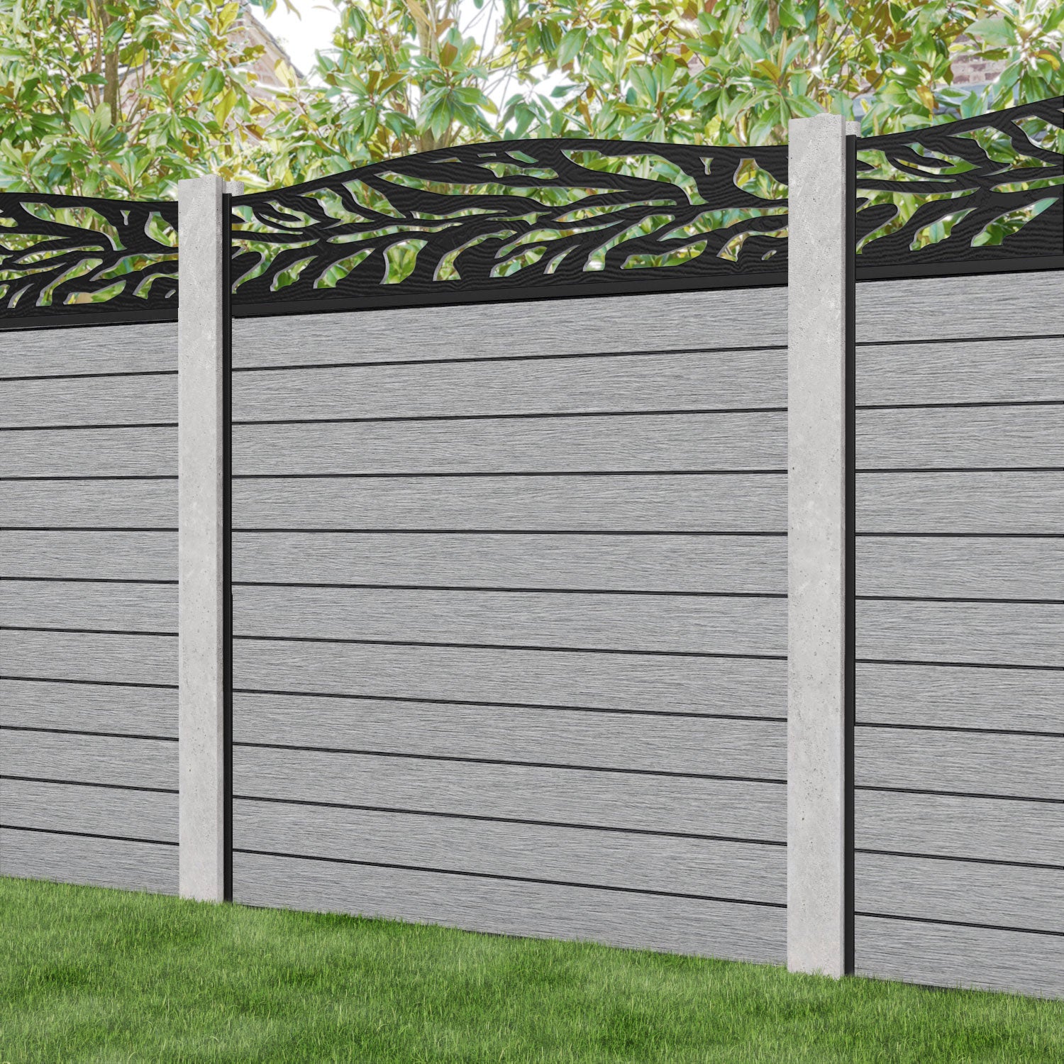 Fusion Malawi Curved Top Fence Panel - Light Grey - for existing concrete posts