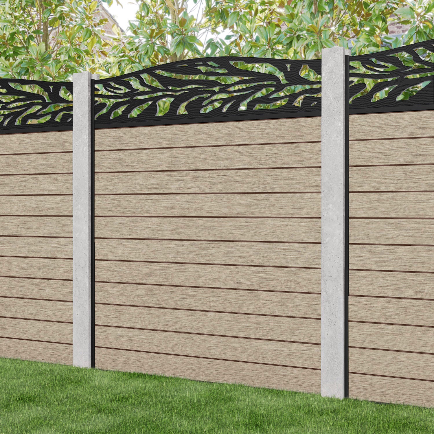 Fusion Malawi Curved Top Fence Panel - Light Oak - for existing concrete posts