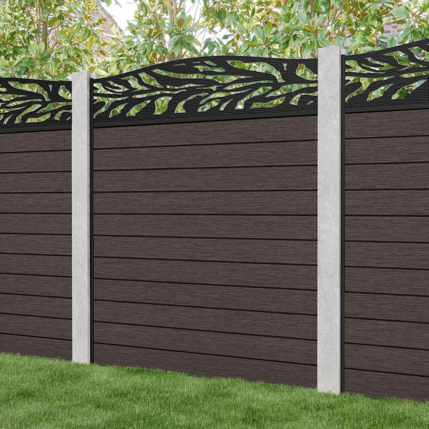 Fusion Malawi Curved Top Fence Panel - Mid Brown - for existing concrete posts