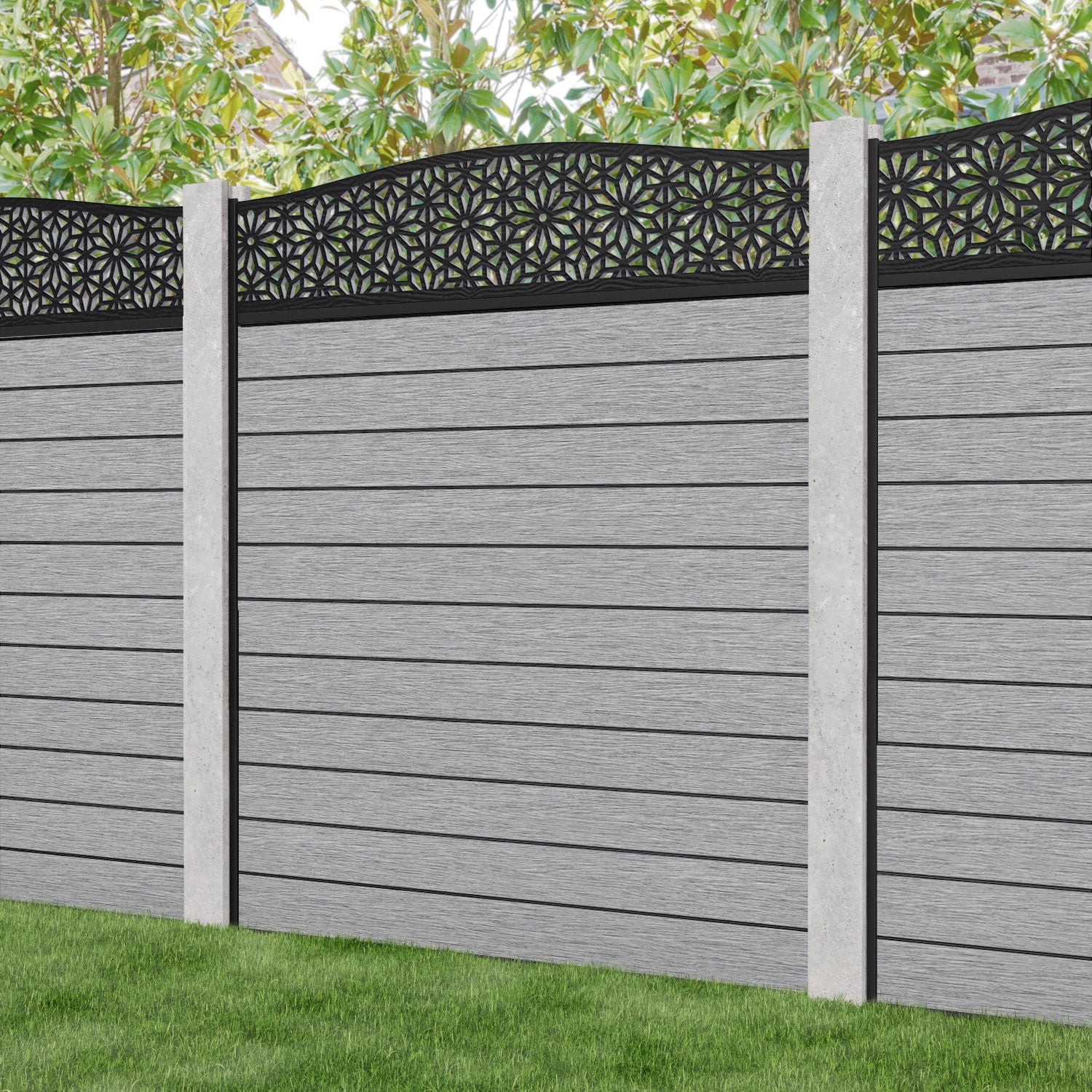 Fusion Narwa Curved Top Fence Panel - Light Grey - for existing concrete posts