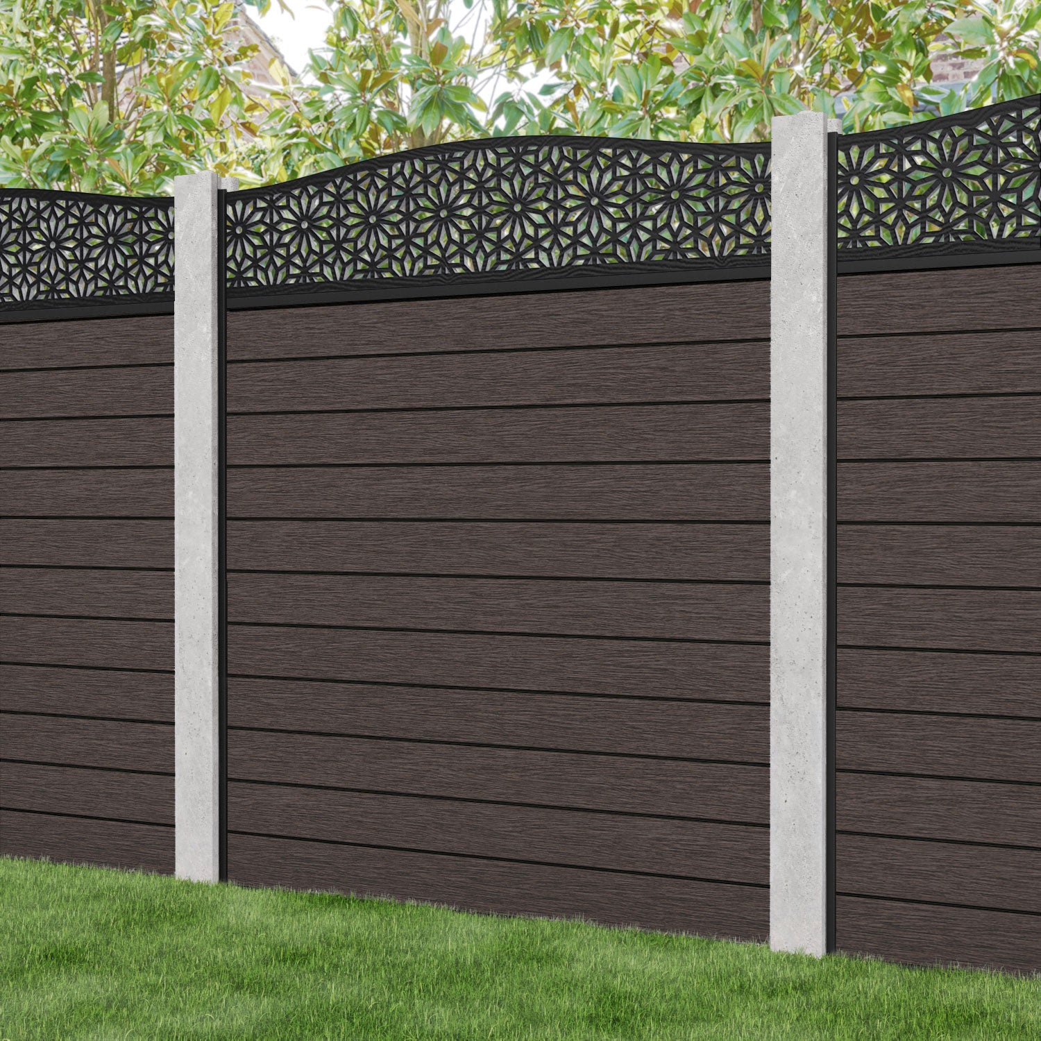 Fusion Narwa Curved Top Fence Panel - Mid Brown - for existing concrete posts