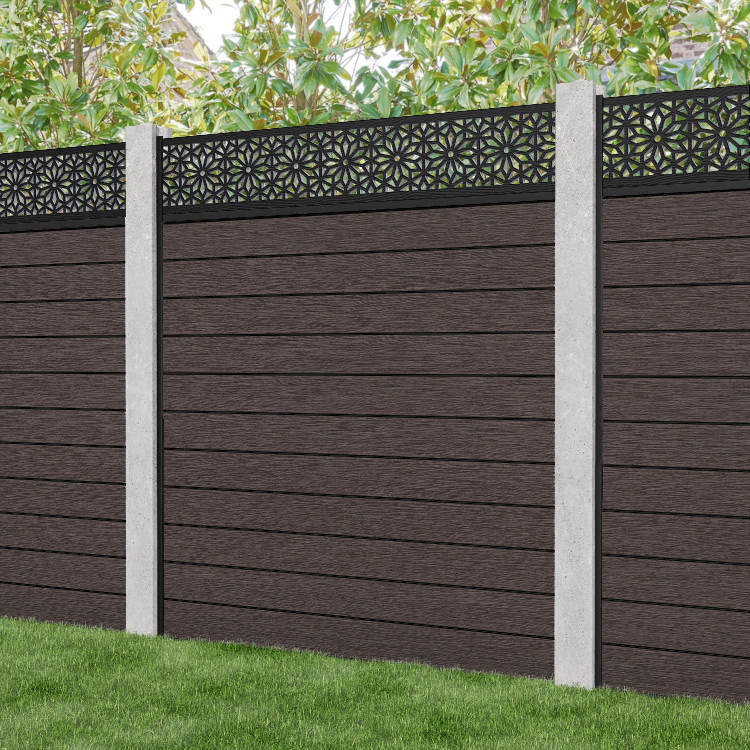 Fusion Narwa Fence Panel - Mid Brown - for existing concrete posts