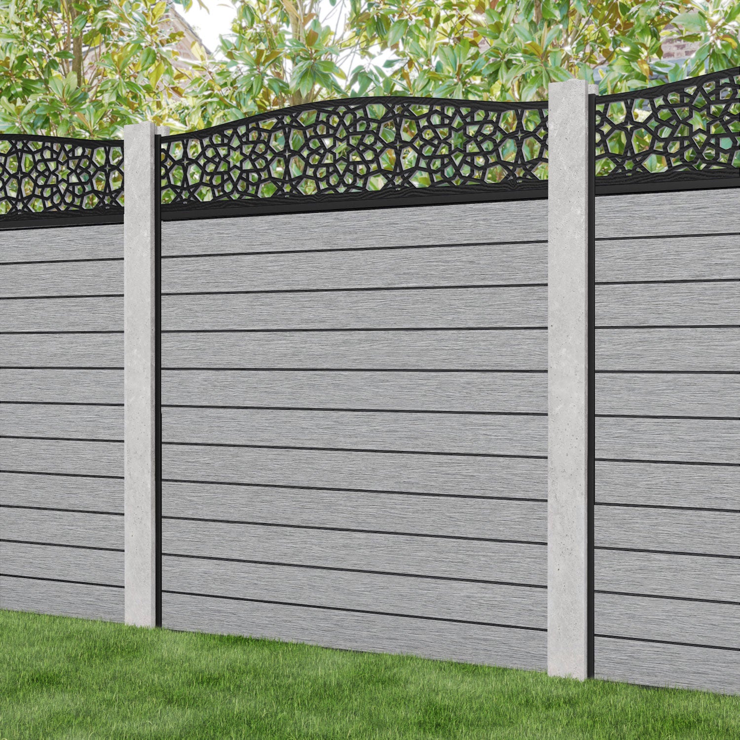 Fusion Nazira Curved Top Fence Panel - Light Grey - for existing concrete posts