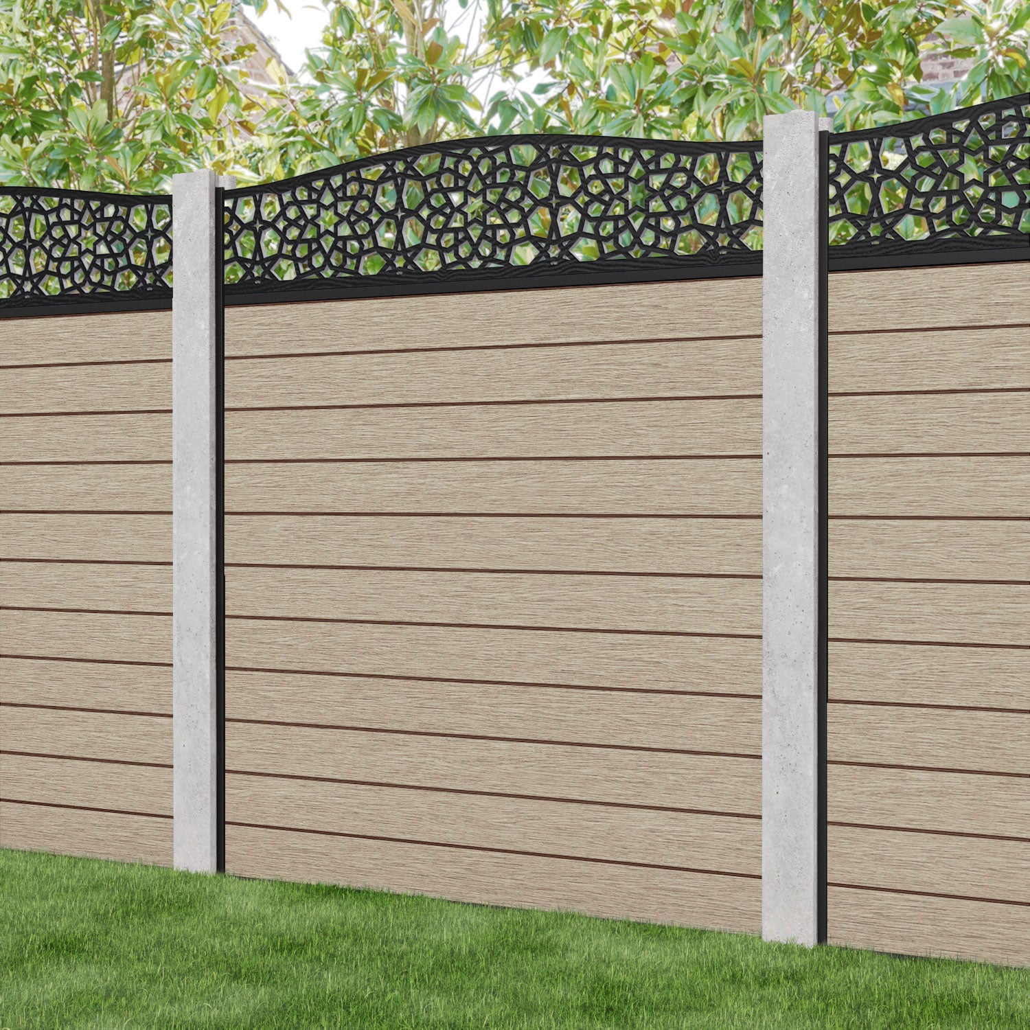 Fusion Nazira Curved Top Fence Panel - Light Oak - for existing concrete posts