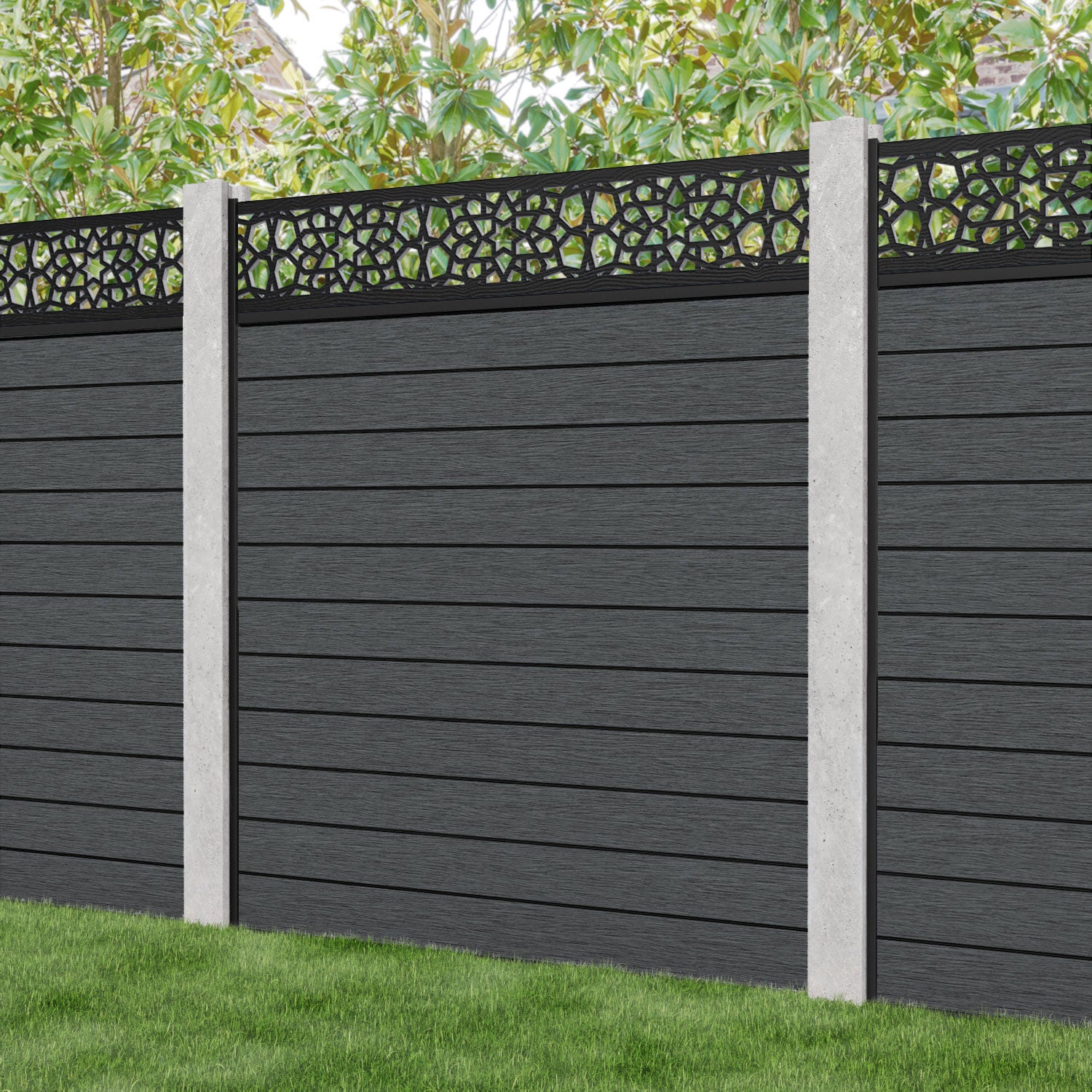 Fusion Nazira Fence Panel - Dark Grey - for existing concrete posts