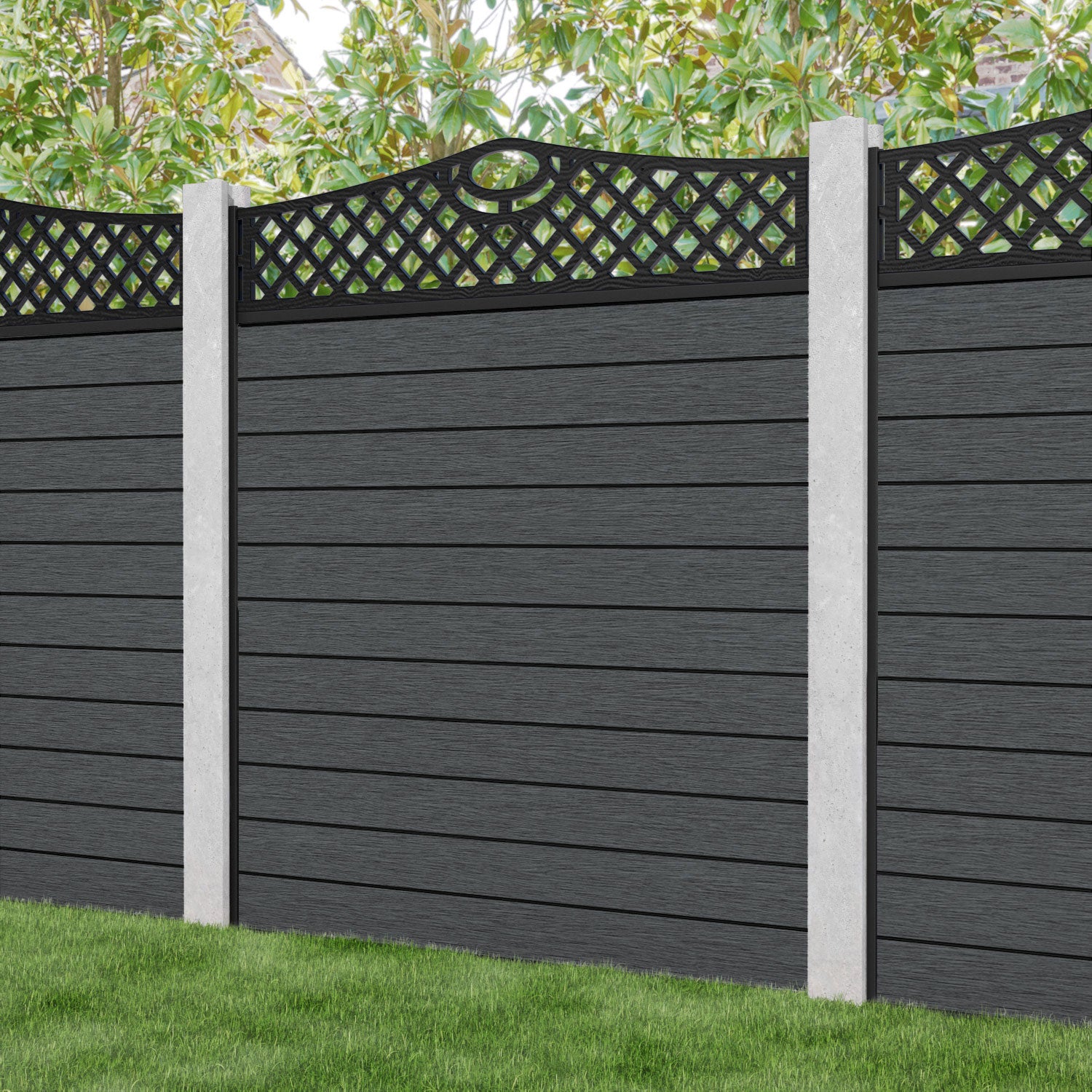 Fusion Oxford Curved Top Fence Panel - Dark Grey - for existing concrete posts
