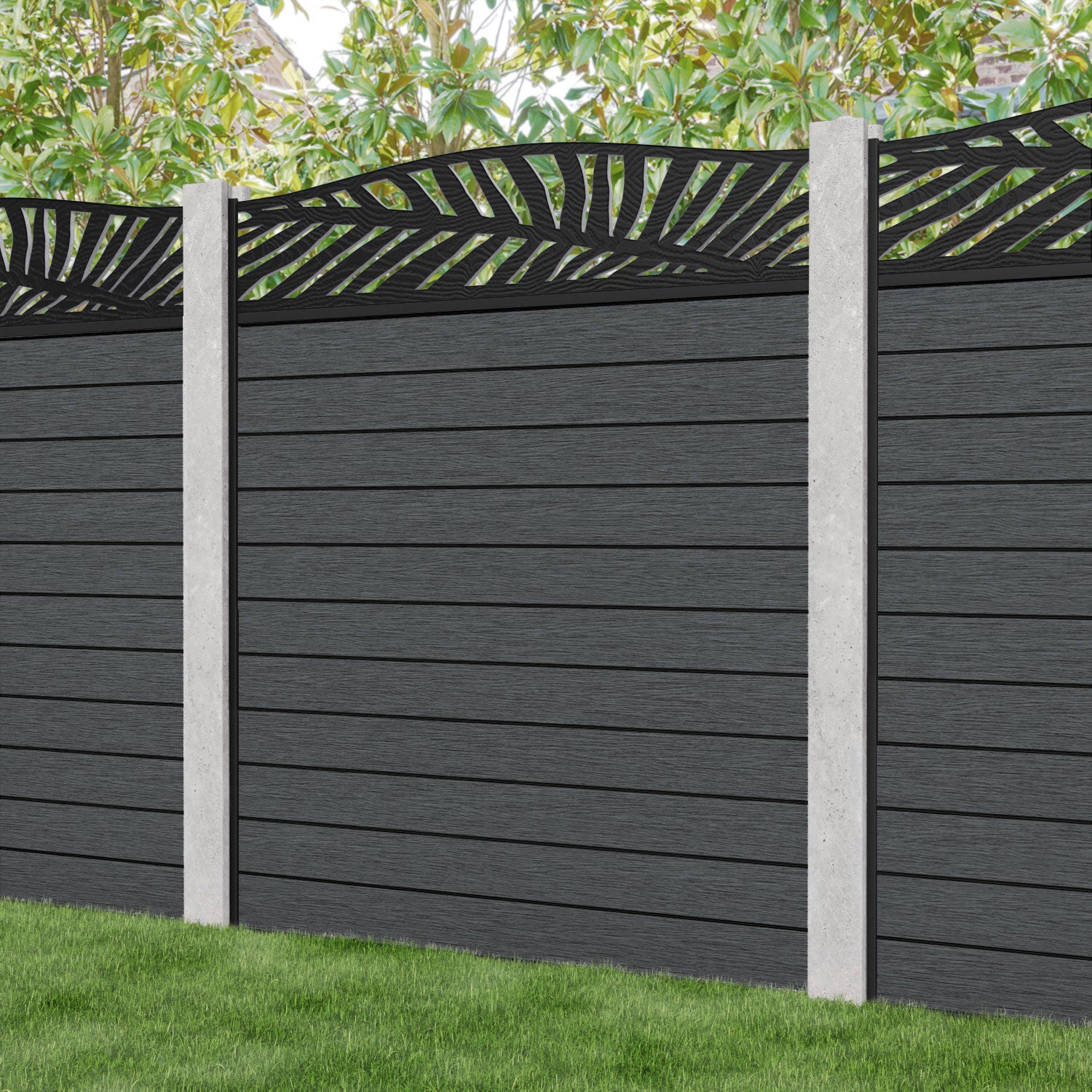 Fusion Palm Curved Top Fence Panel - Dark Grey - for existing concrete posts