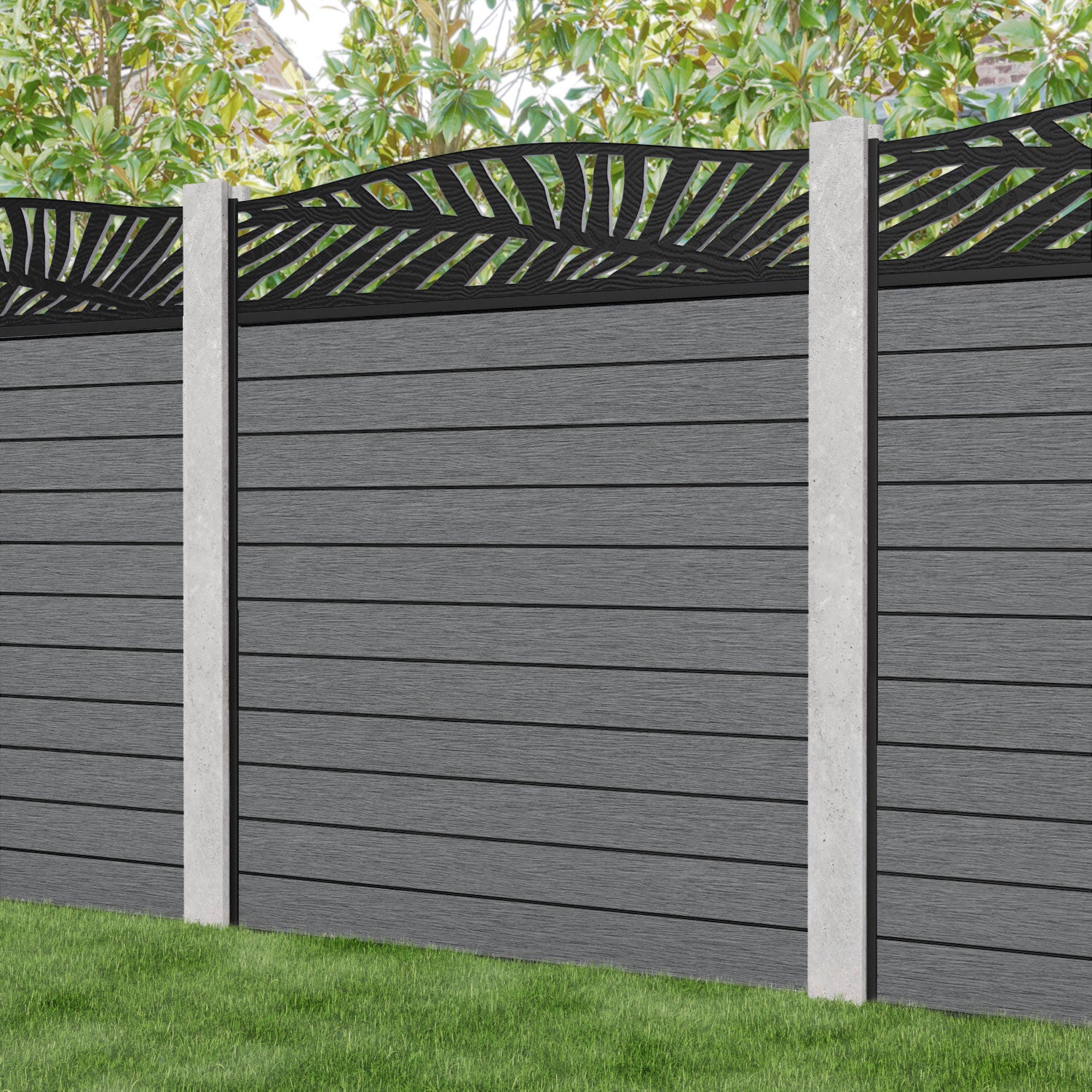 Fusion Palm Curved Top Fence Panel - Mid Grey - for existing concrete posts