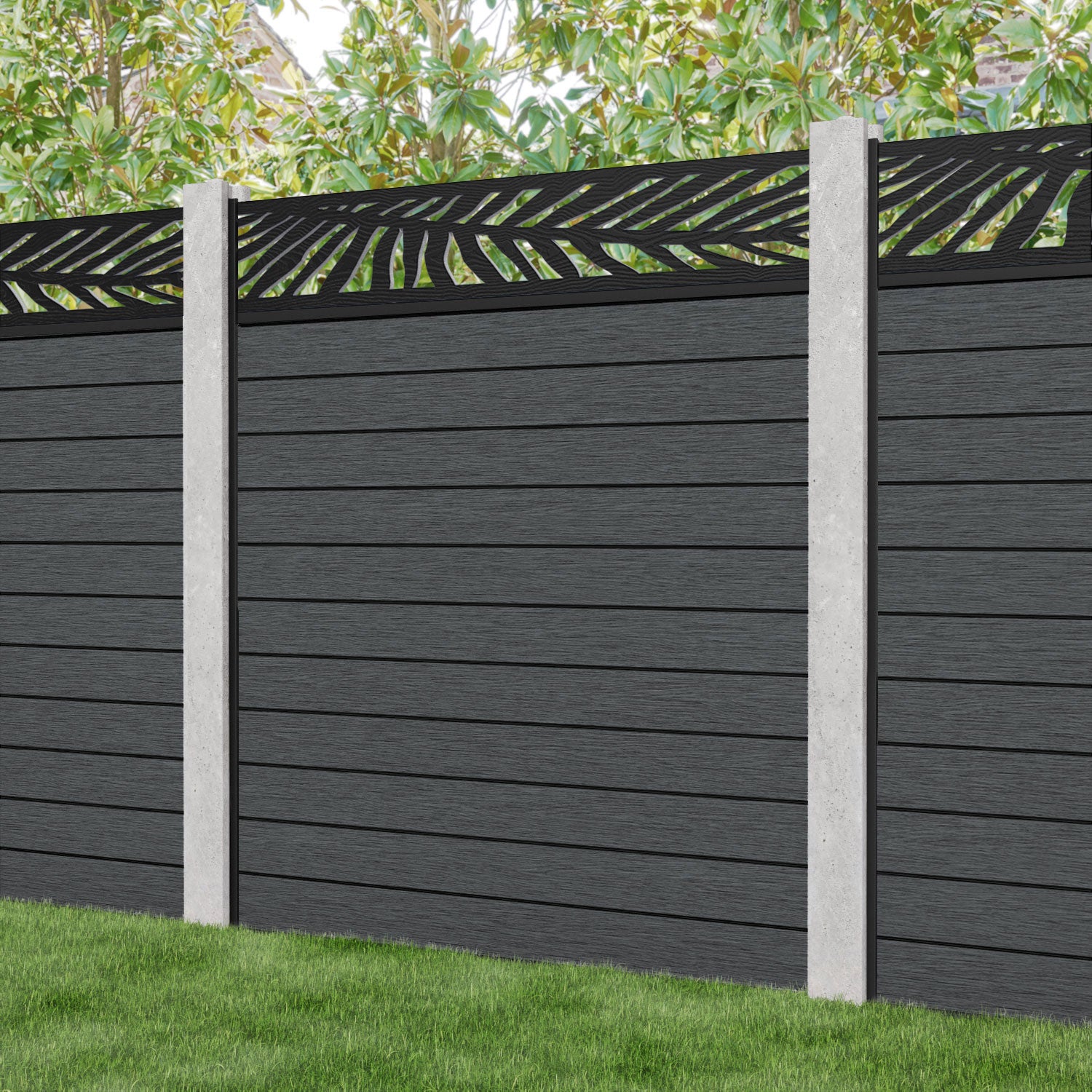 Fusion Palm Fence Panel - Dark Grey - for existing concrete posts