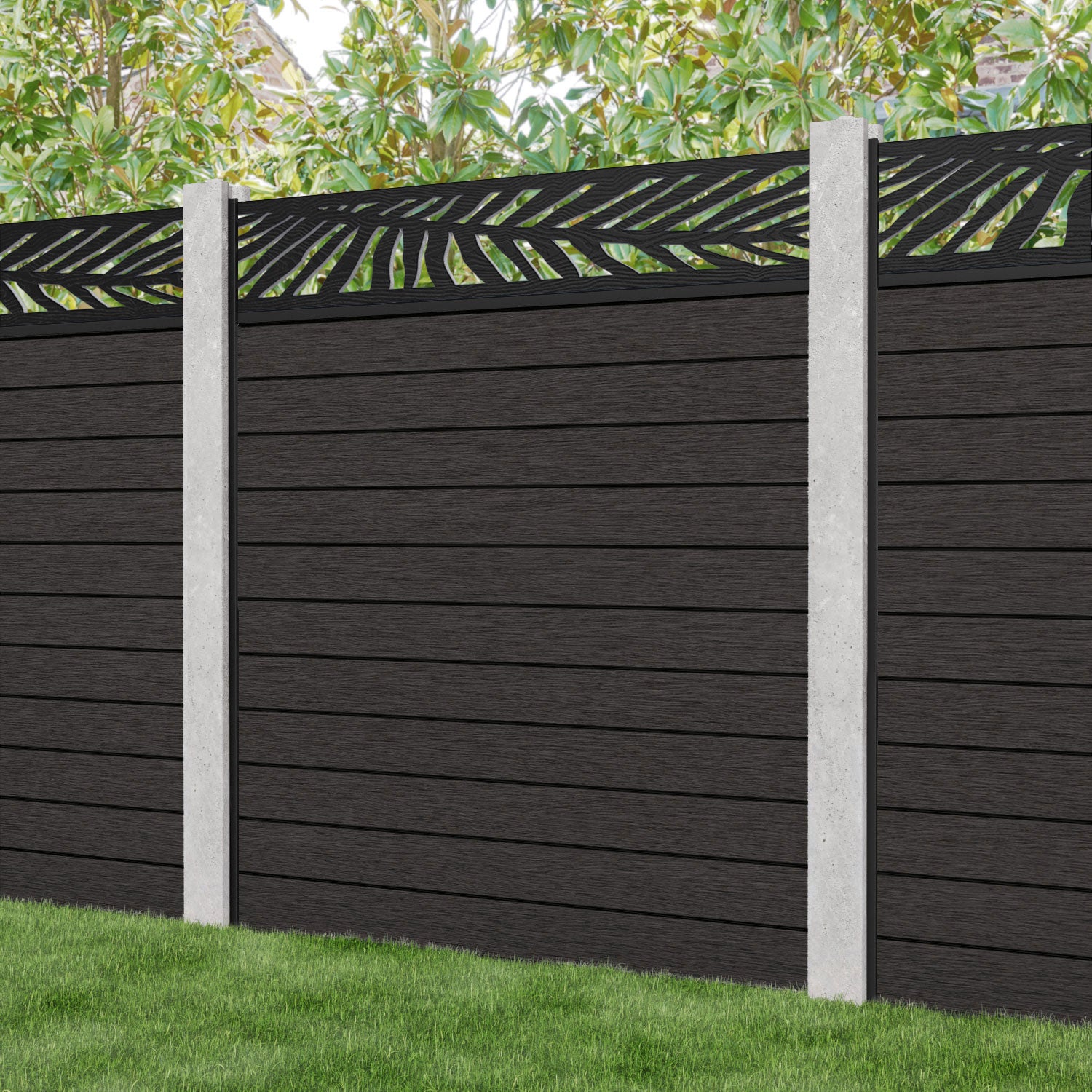Fusion Palm Fence Panel - Dark Oak - for existing concrete posts