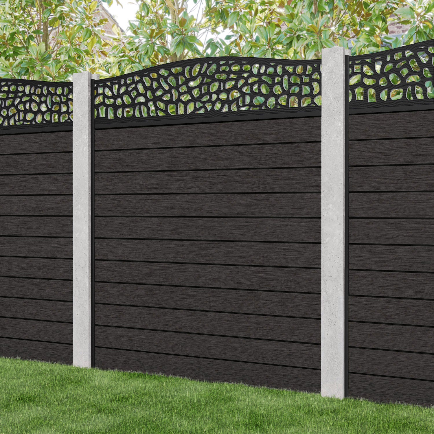 Fusion Pebble Curved Top Fence Panel - Dark Oak - for existing concrete posts