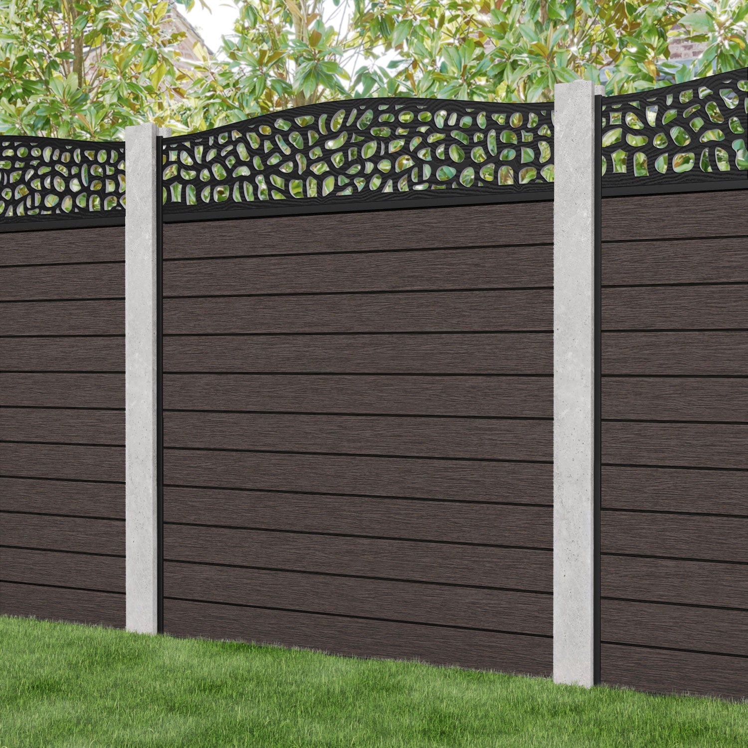 Fusion Pebble Curved Top Fence Panel - Mid Brown - for existing concrete posts