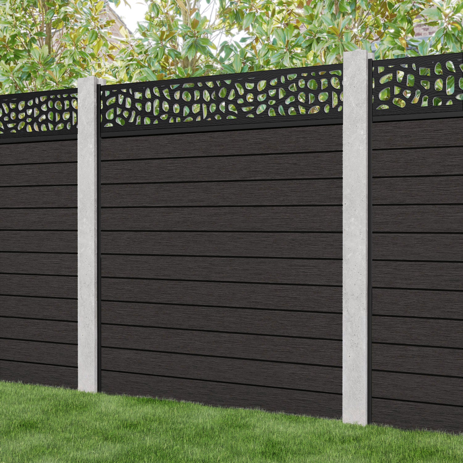 Fusion Pebble Fence Panel - Dark Oak - for existing concrete posts