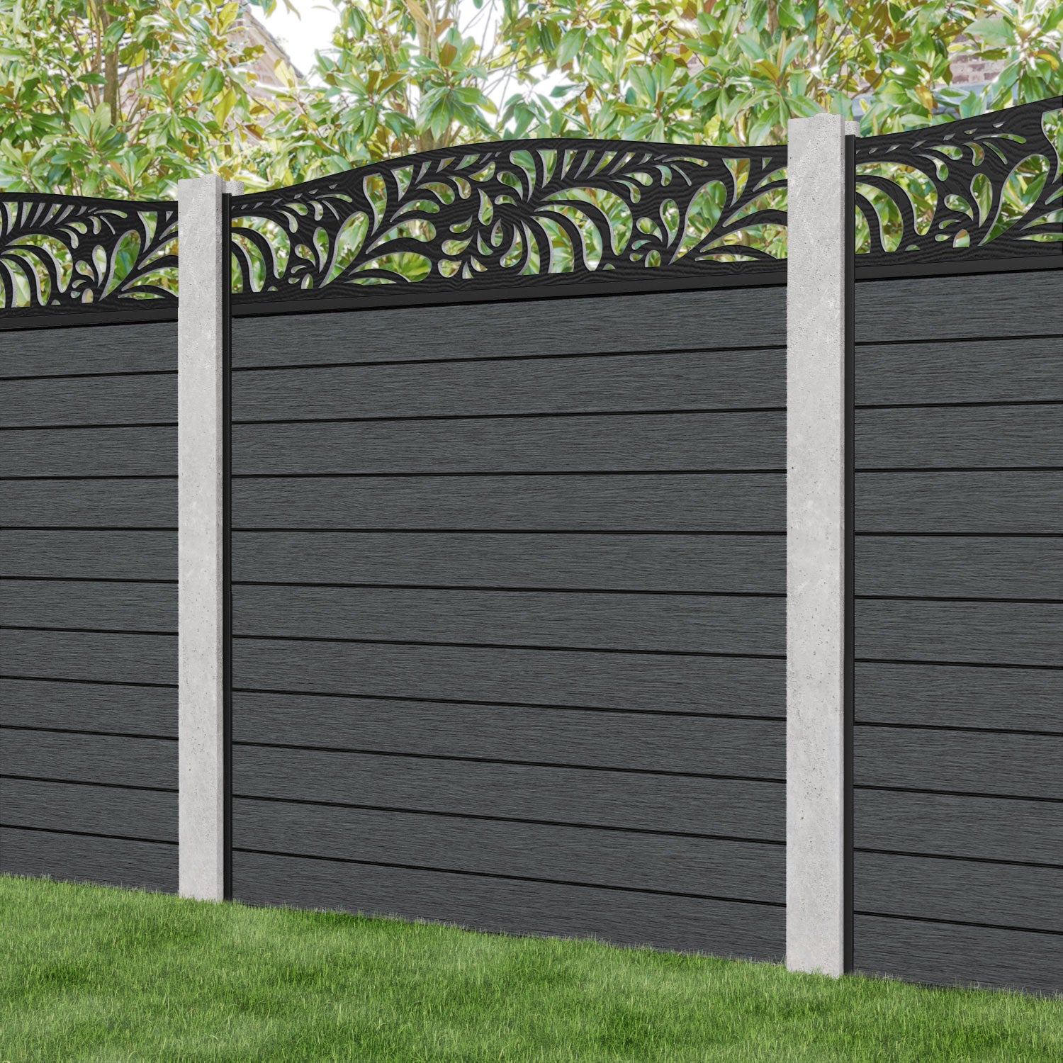 Fusion Petal Curved Top Fence Panel - Dark Grey - for existing concrete posts