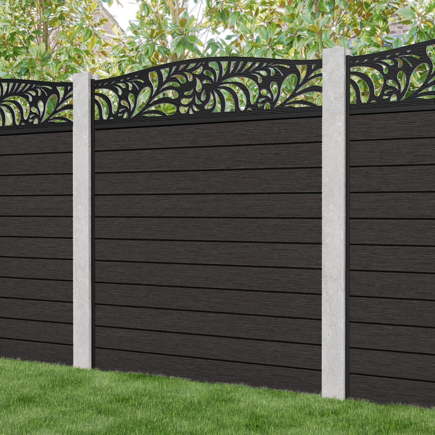 Fusion Petal Curved Top Fence Panel - Dark Oak - for existing concrete posts
